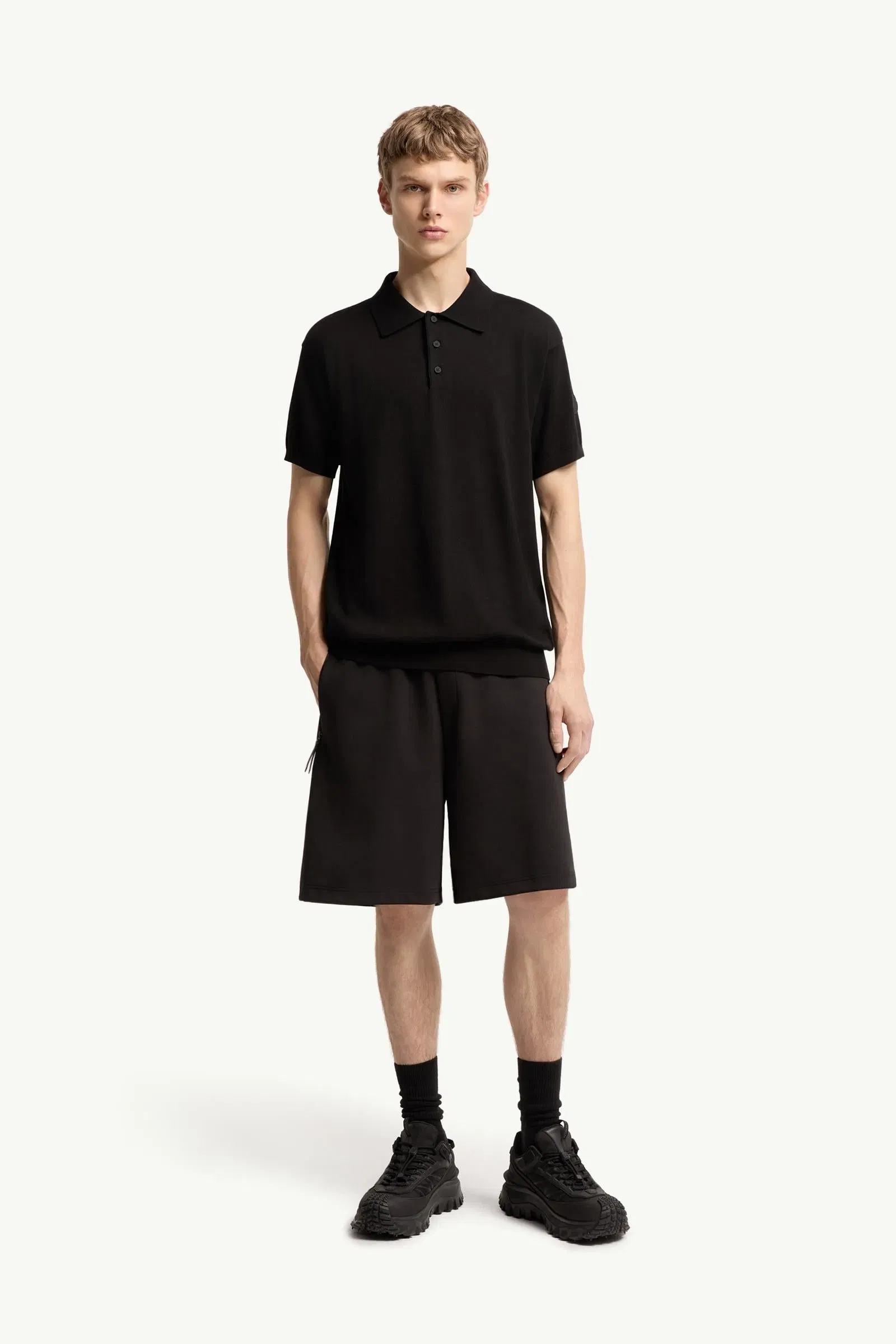 Moncler Logo Cotton Knit Polo Black Black