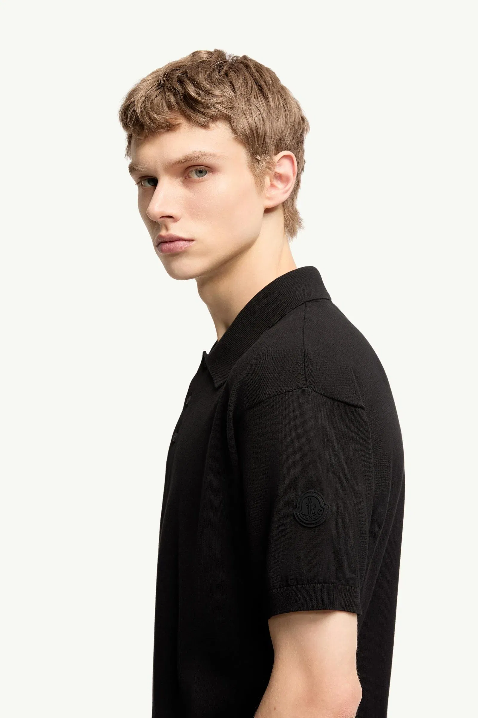 Moncler Logo Cotton Knit Polo Black Black