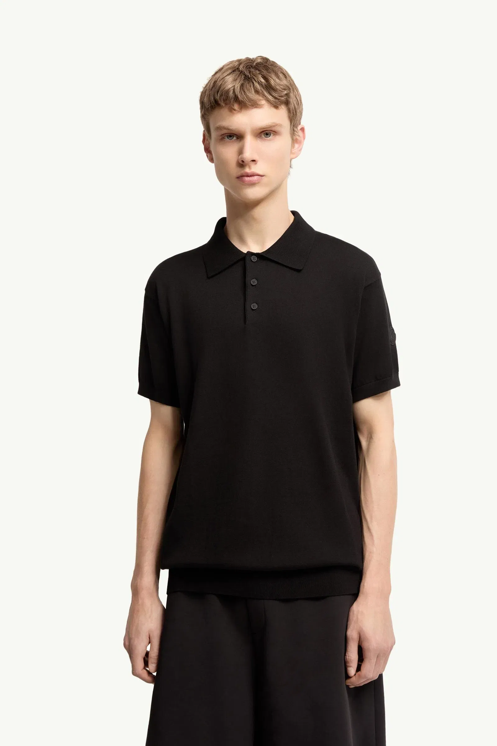 Moncler Logo Cotton Knit Polo Black Black