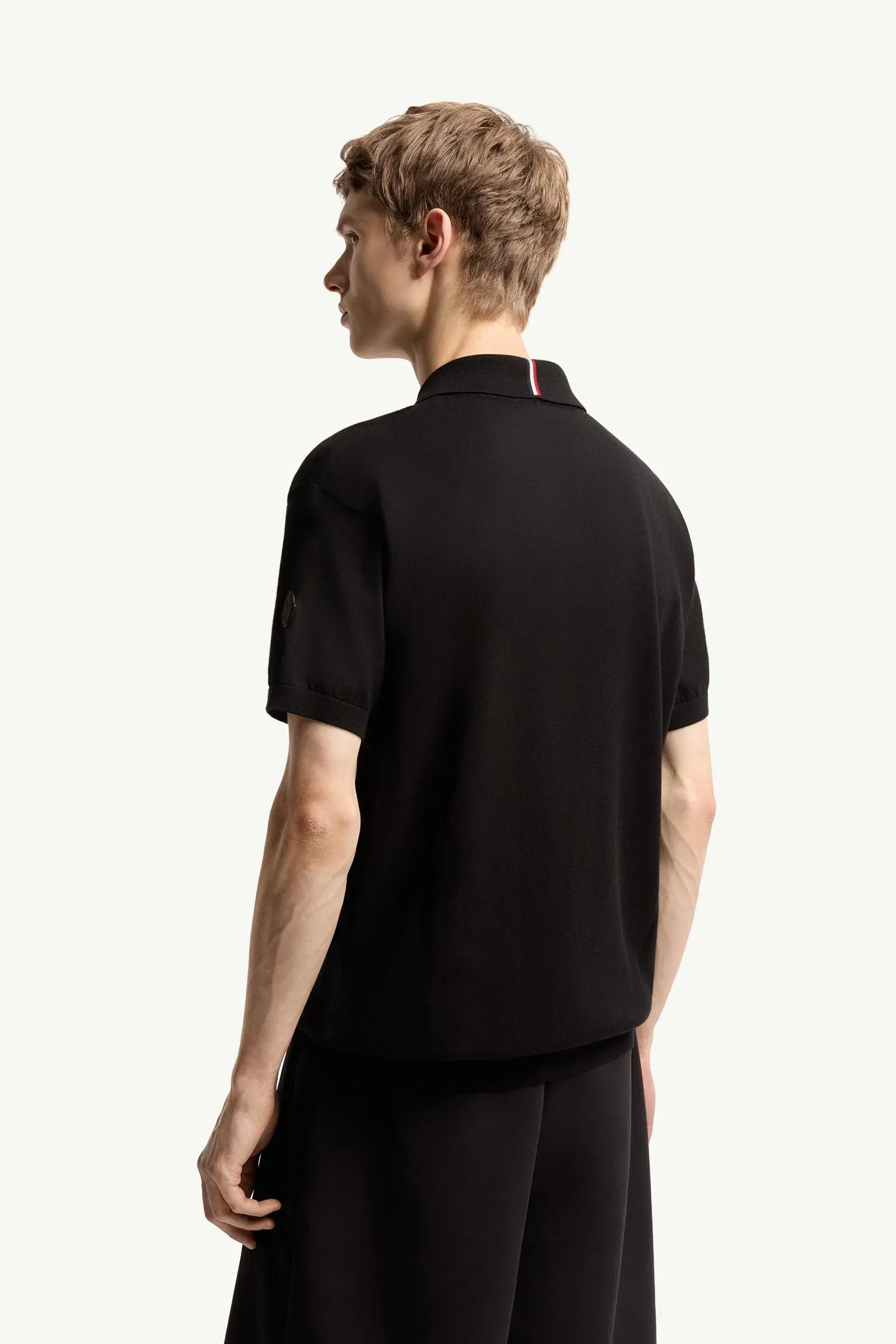 Moncler Logo Cotton Knit Polo Black Black