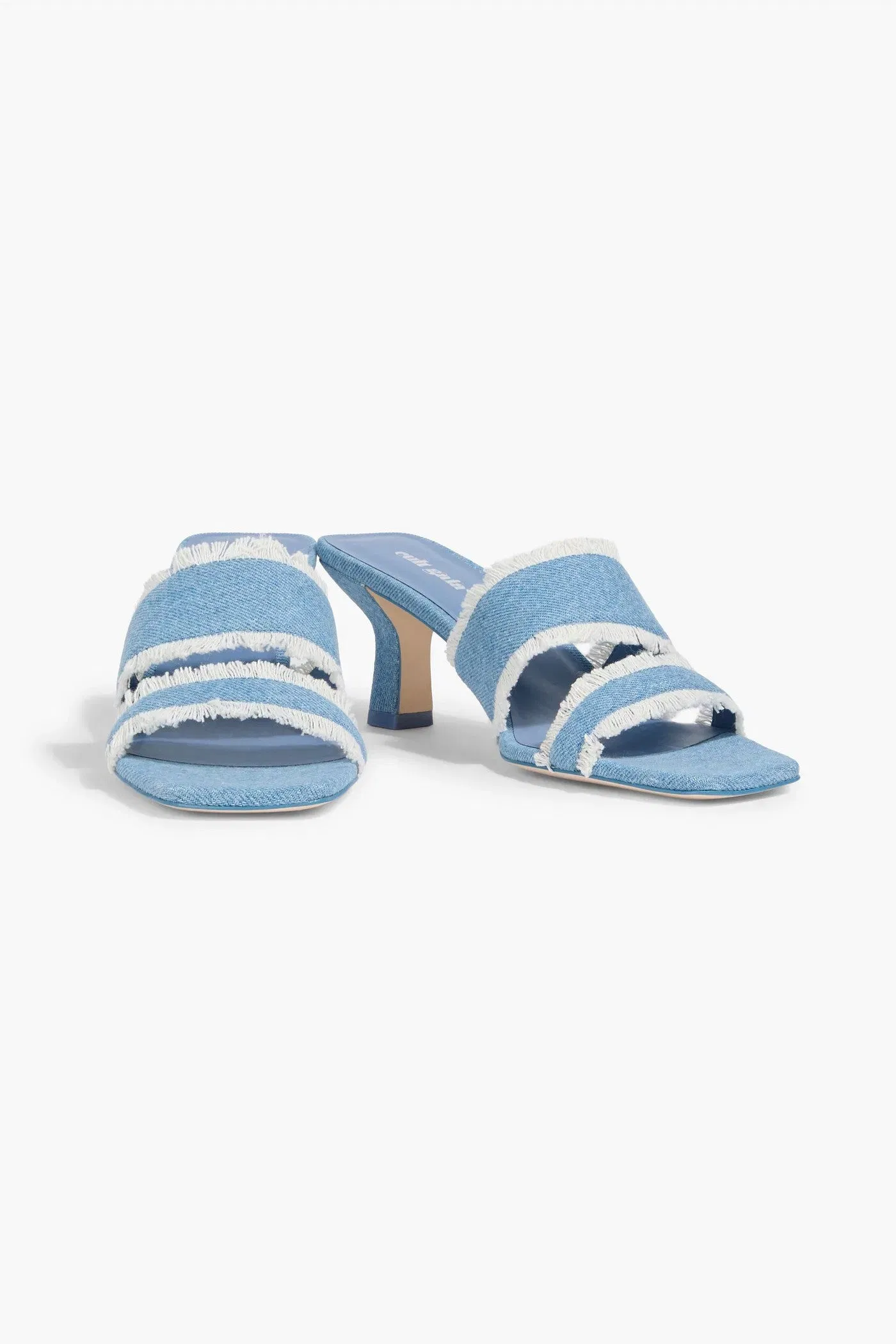 Cult Gaia Fae Frayed Denim Mules Light Denim Women's