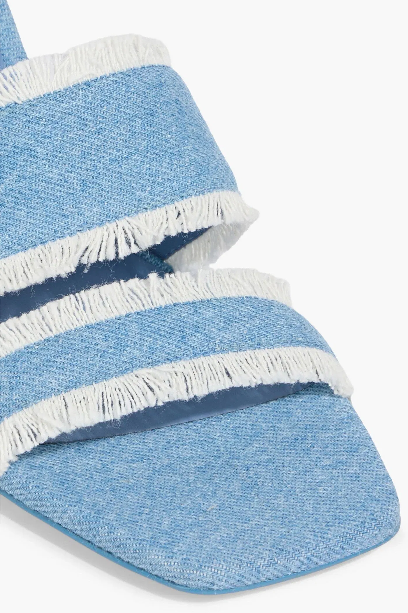 Cult Gaia Fae Frayed Denim Mules Light Denim Women's