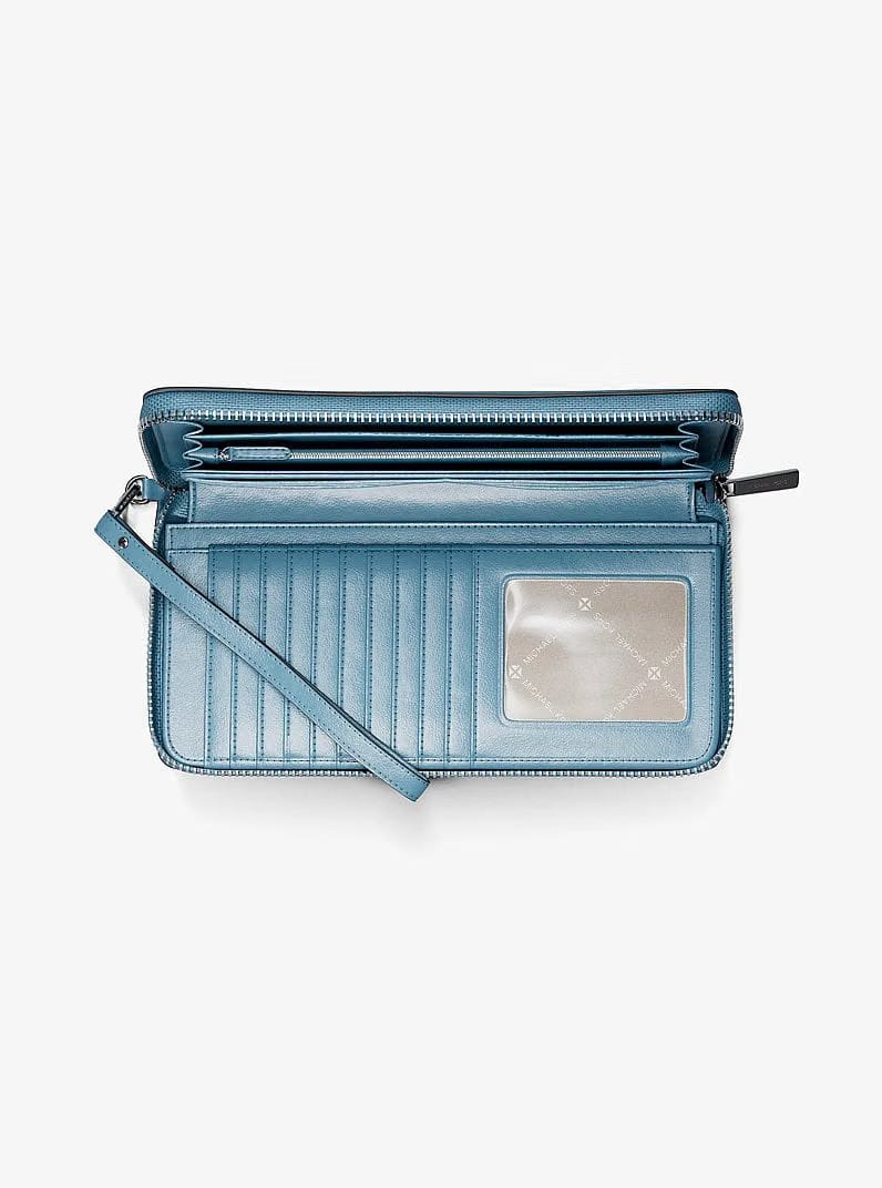 Michael Kors Large Pebbled Leather Continental Wallet Denim