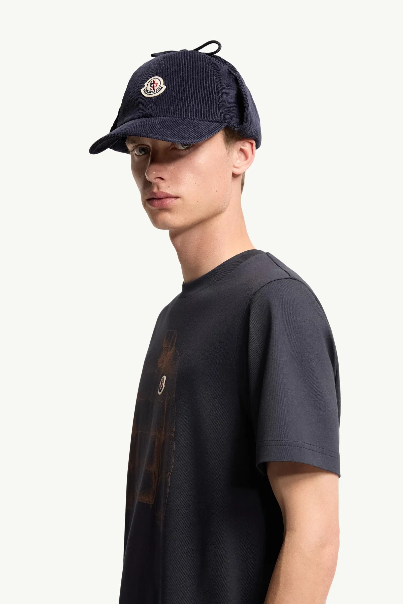 Moncler Down Jacket Print Cotton T-Shirt Navy Blue Navy Blue