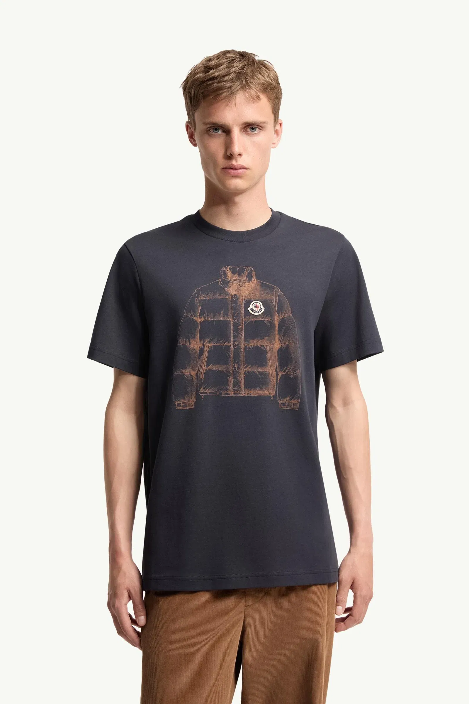 Moncler Down Jacket Print Cotton T-Shirt Navy Blue Navy Blue