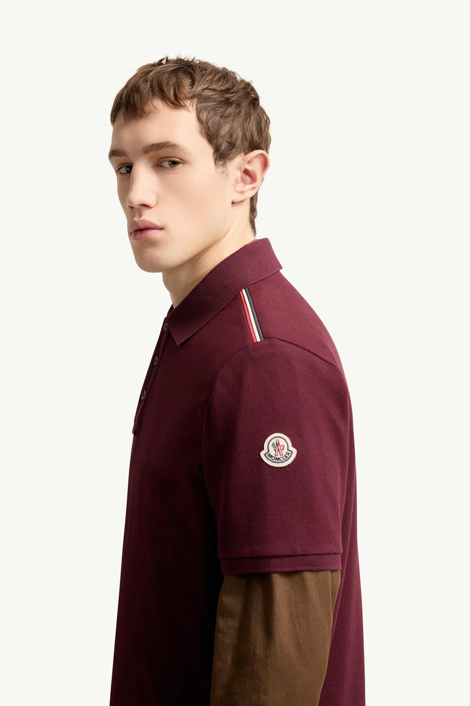 Moncler Tricolor-Trimmed Cotton Piquet Polo Shirt Burgundy Burgundy
