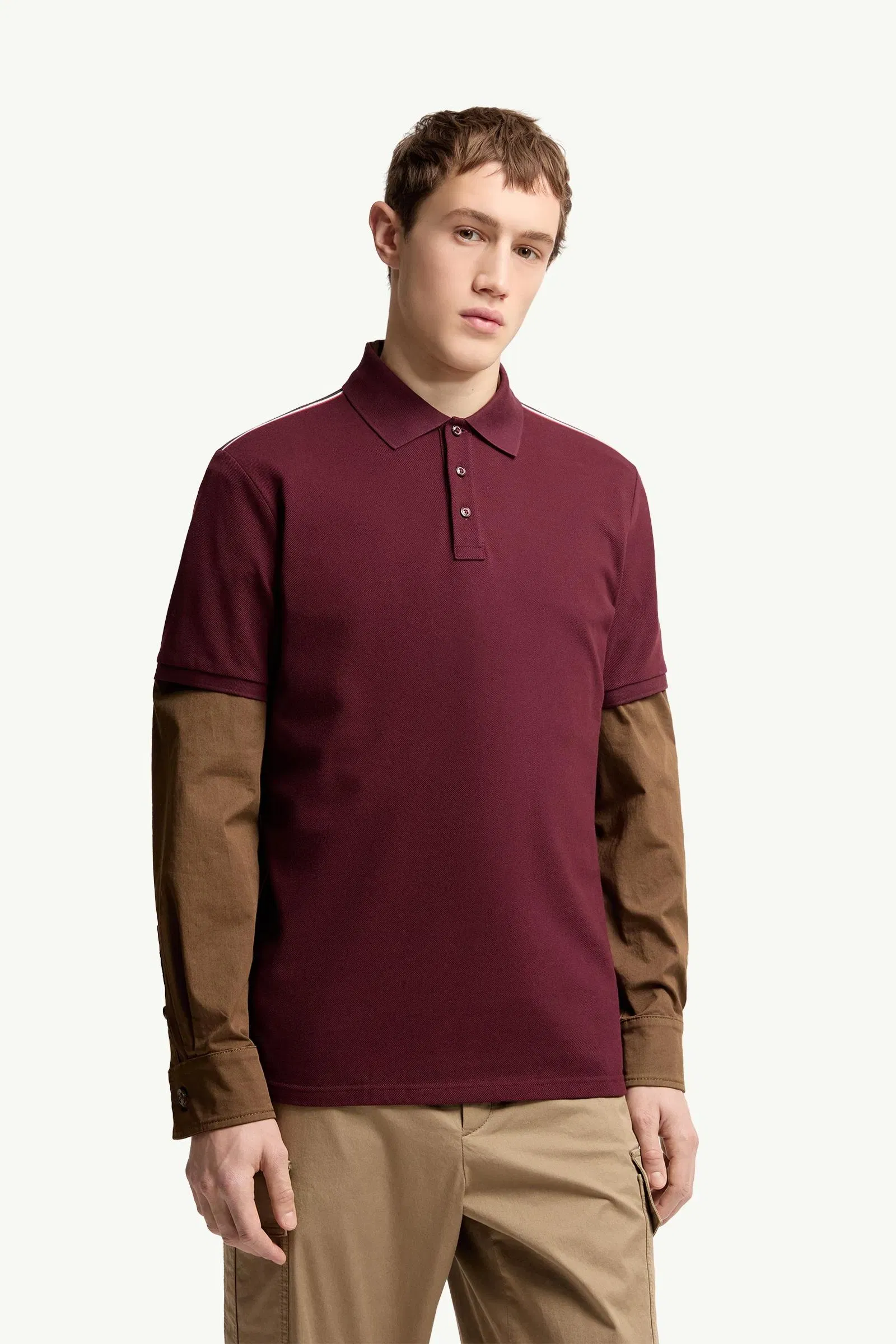 Moncler Tricolor-Trimmed Cotton Piquet Polo Shirt Burgundy Burgundy