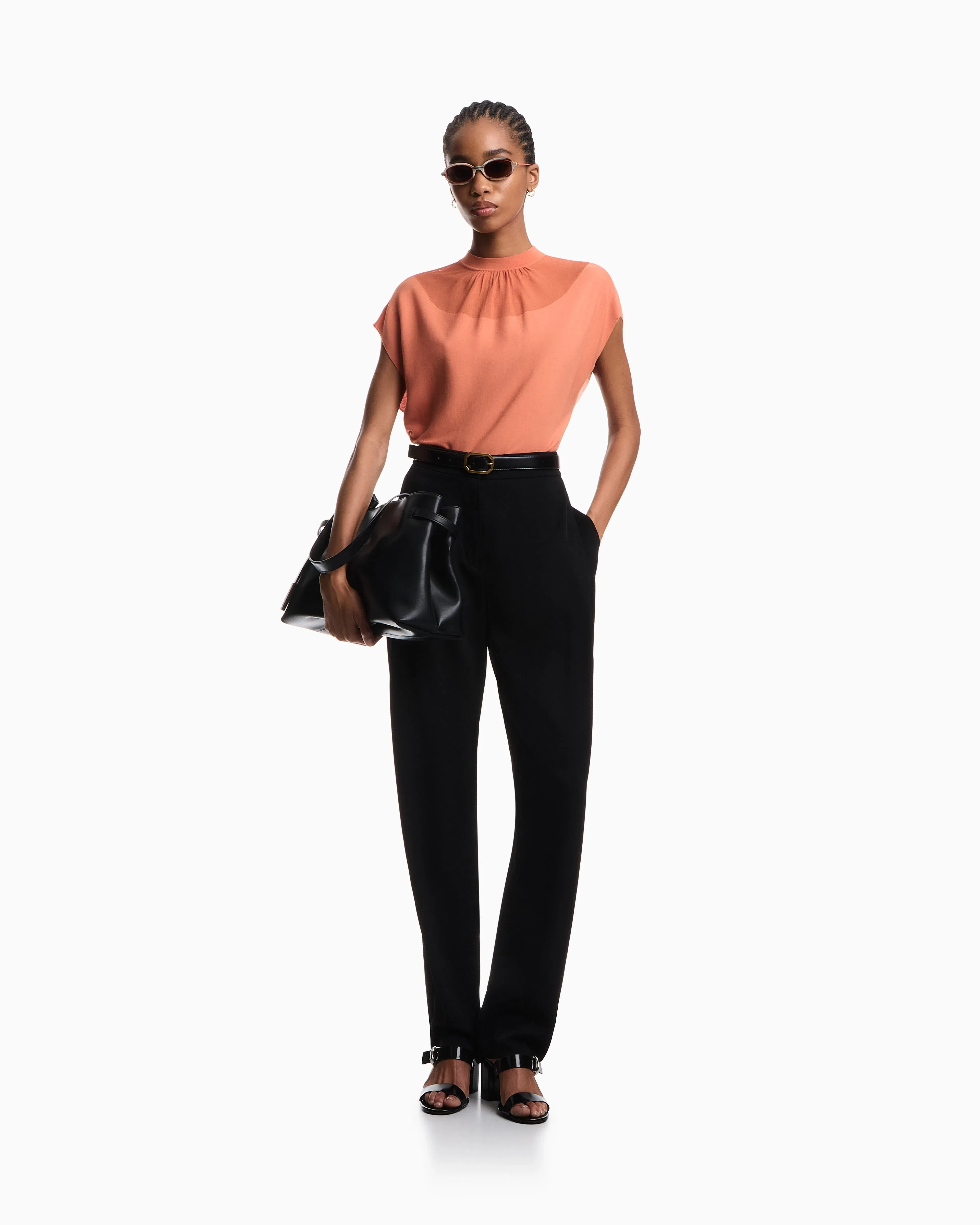 Emporio Armani Links stitch Lyocell-blend jumper with yoke