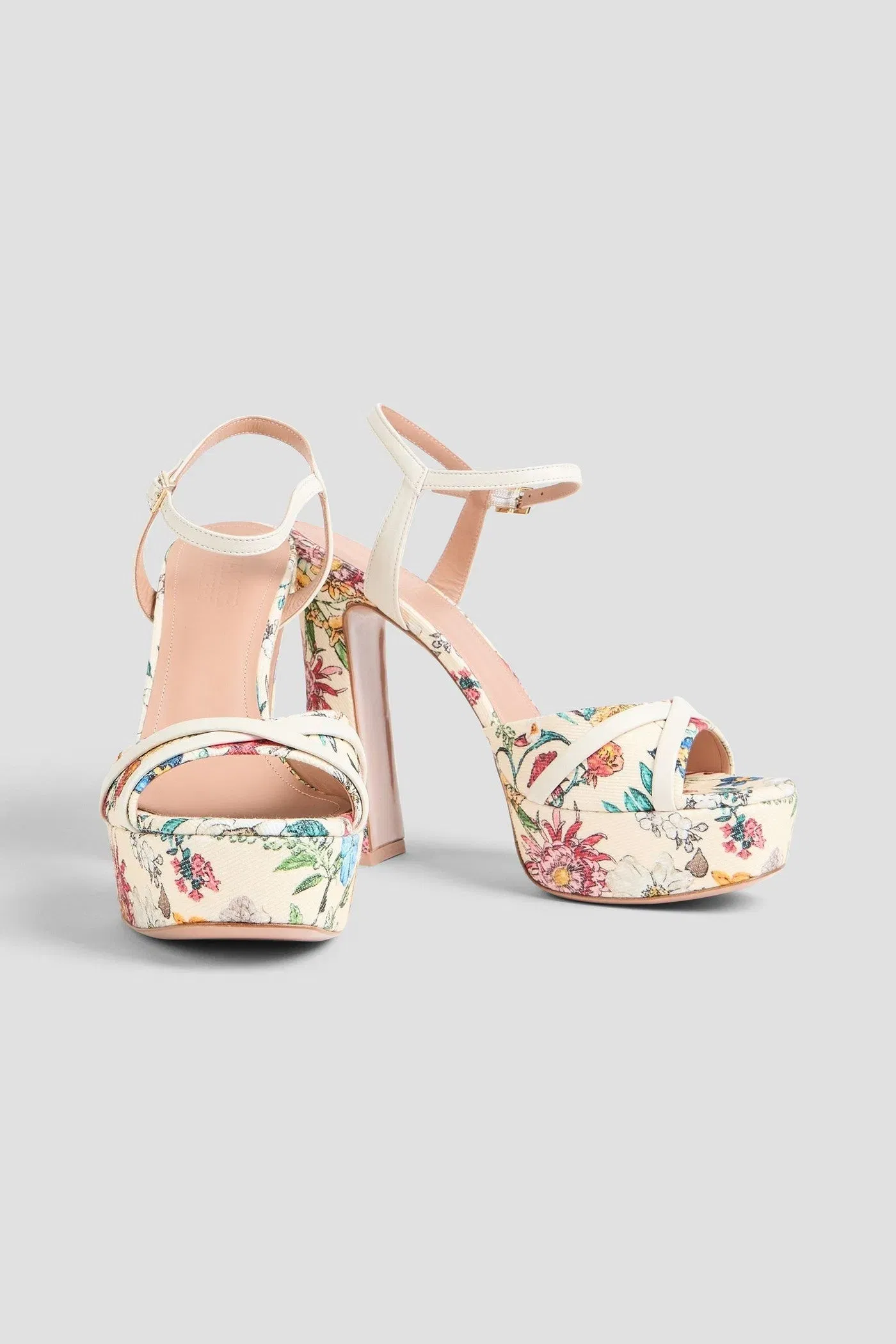Malone Souliers Keaton Floral-Print Faille Platform Sandals Cream Women's