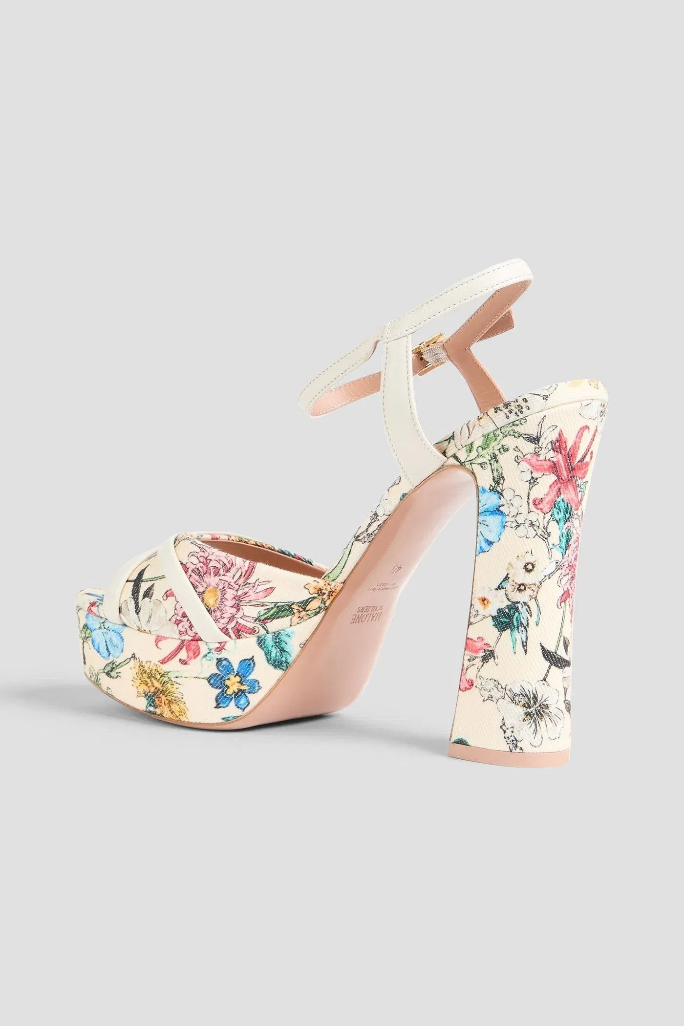 Malone Souliers Keaton Floral-Print Faille Platform Sandals Cream Women's