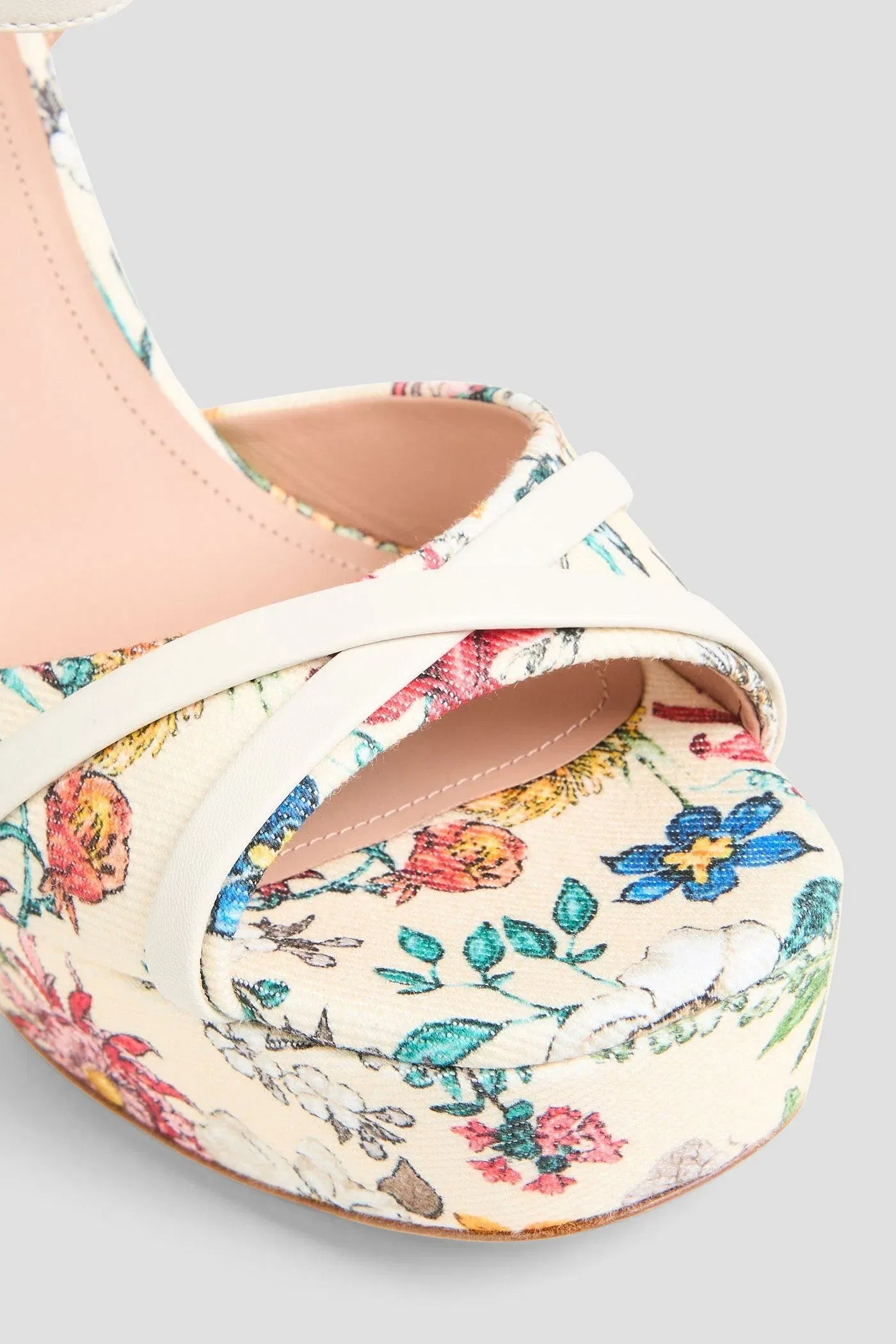 Malone Souliers Keaton Floral-Print Faille Platform Sandals Cream Women's