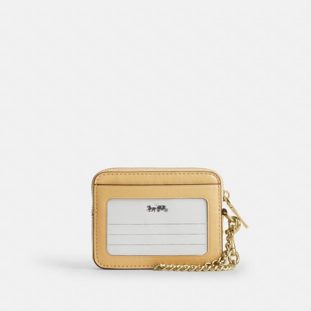 Coach Zip Card Case With Quilting Gold Soft Yellow