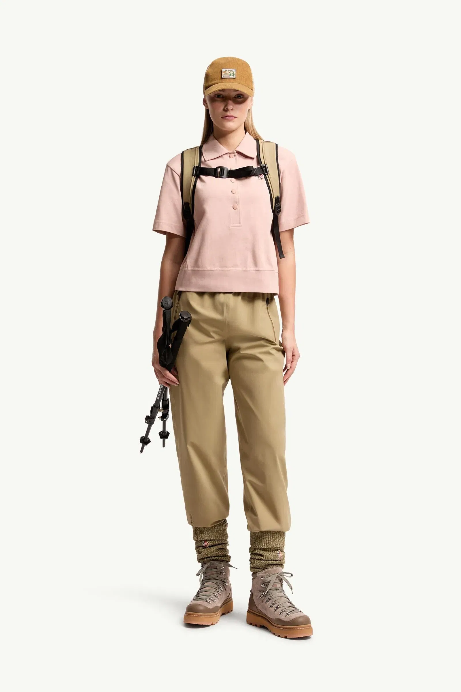 Moncler Logo Patch Cotton Polo Shirt Pink Pink