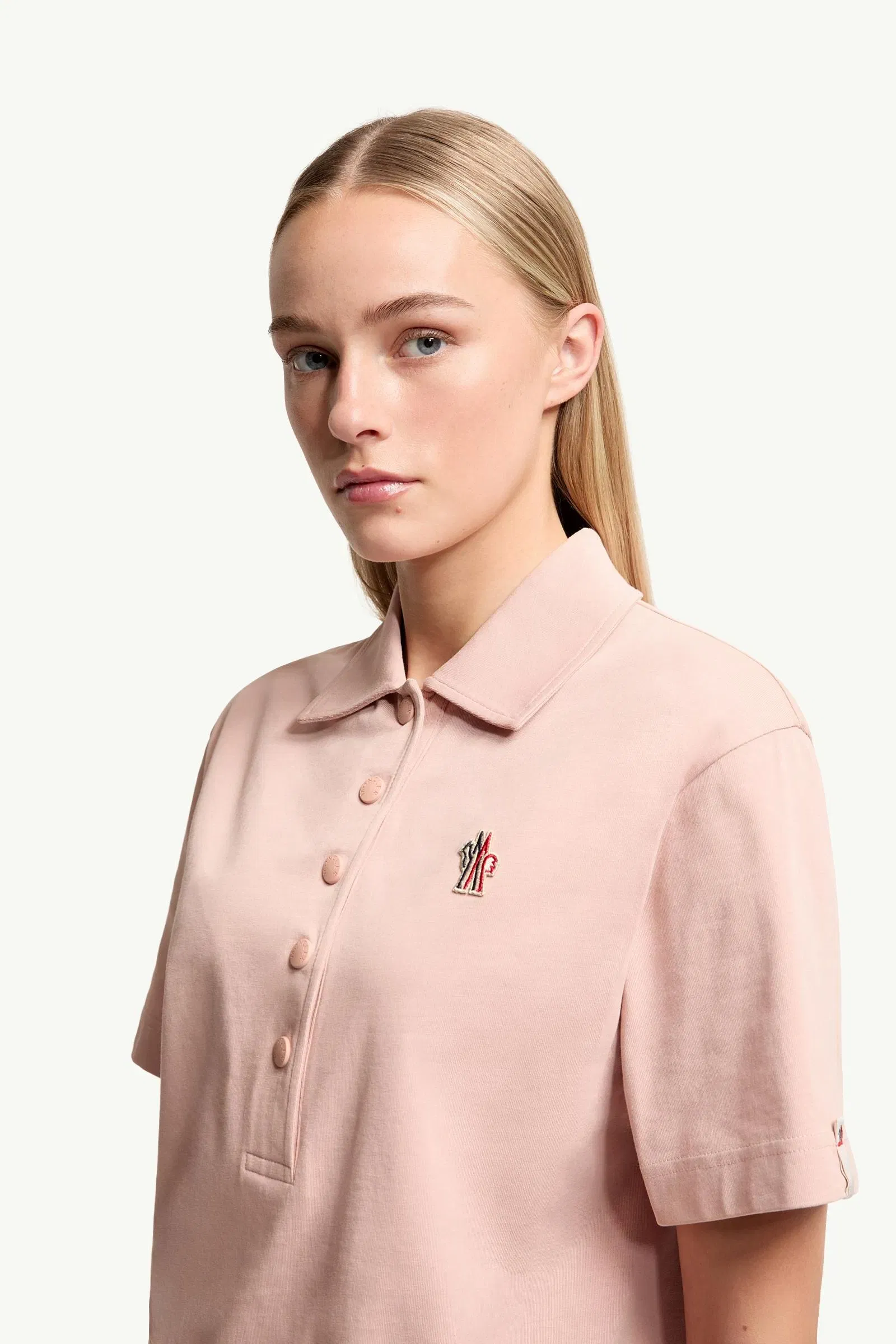 Moncler Logo Patch Cotton Polo Shirt Pink Pink