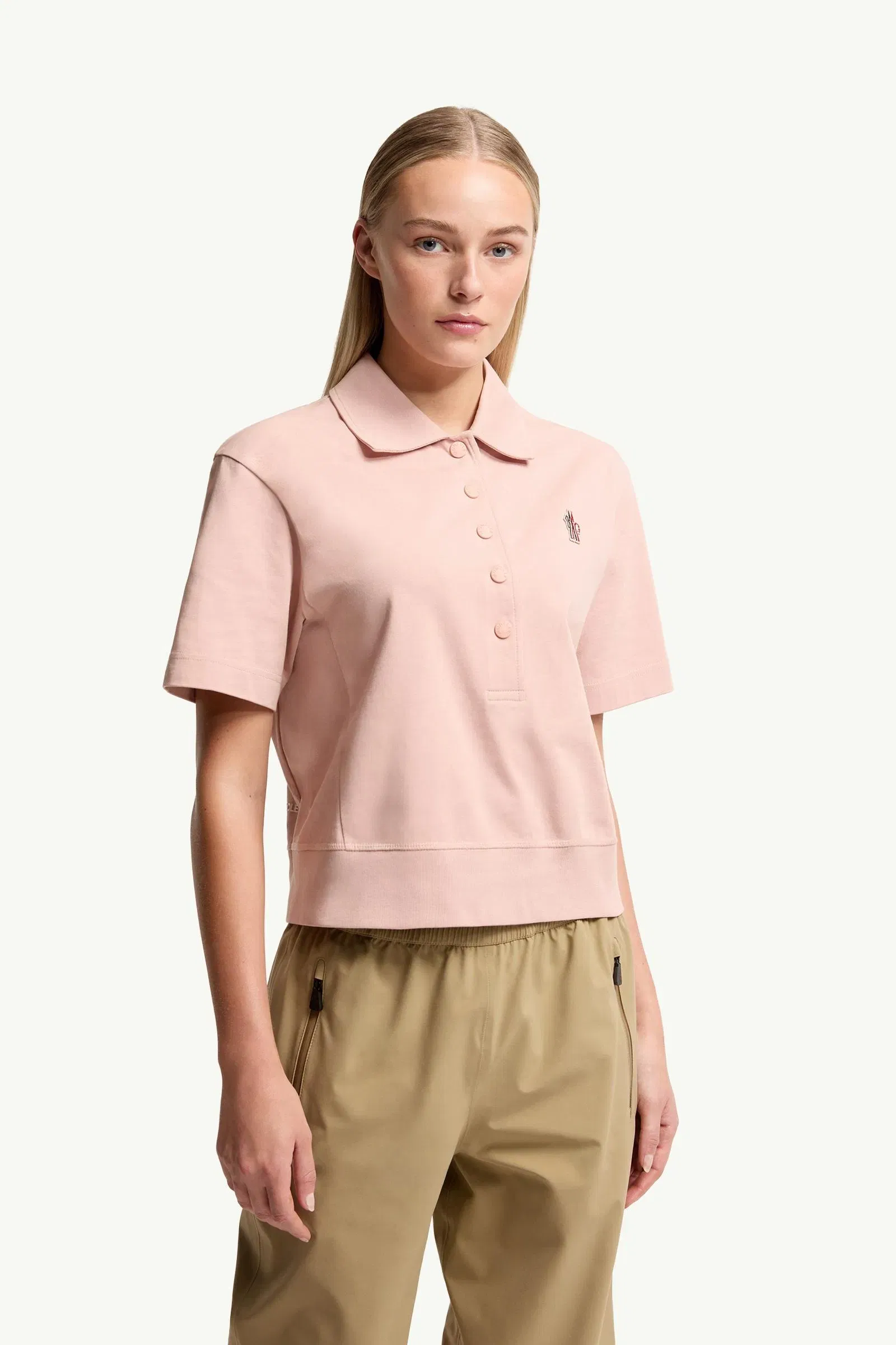 Moncler Logo Patch Cotton Polo Shirt Pink Pink