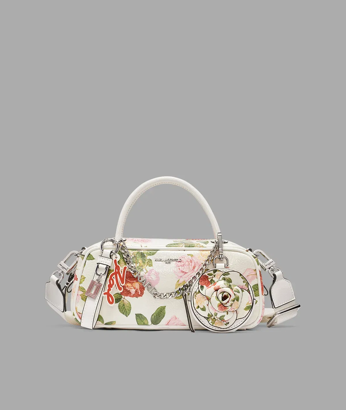 KarlLagerfeld Zaylia mini crossbody with chain & coin purse floral white