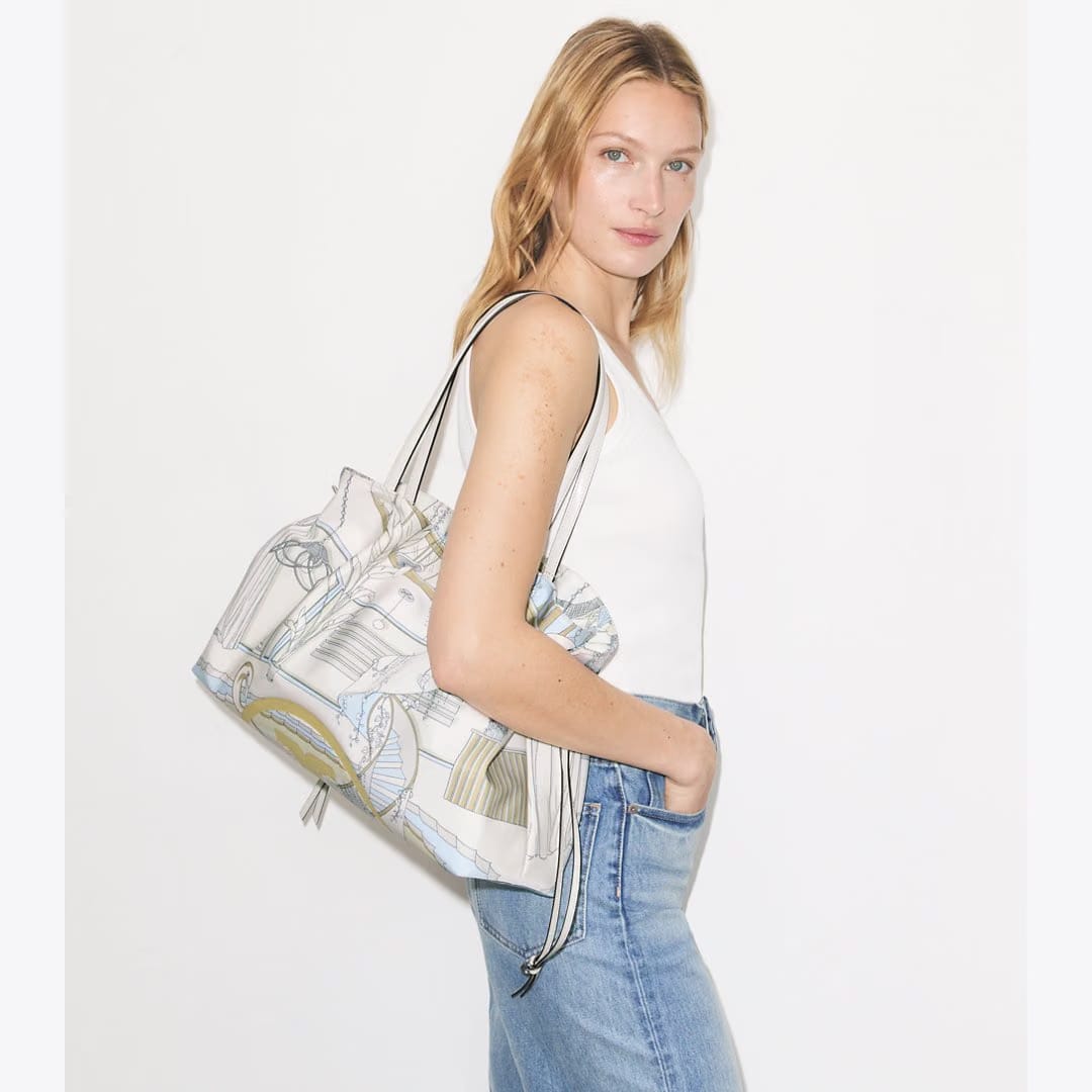 Tory Burch Ella Printed Drawstring Tote The Pool Beige