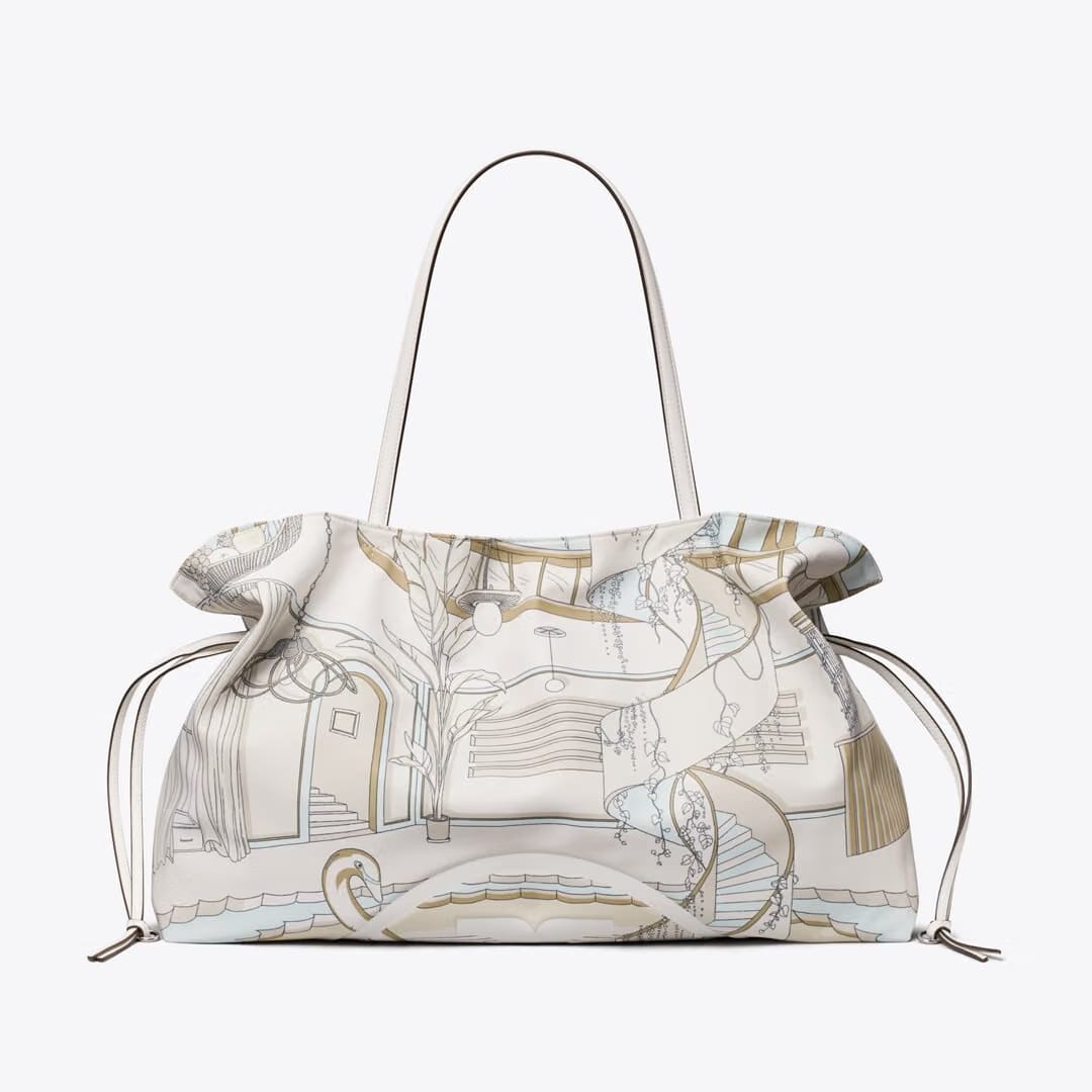 Tory Burch Ella Printed Drawstring Tote The Pool Beige