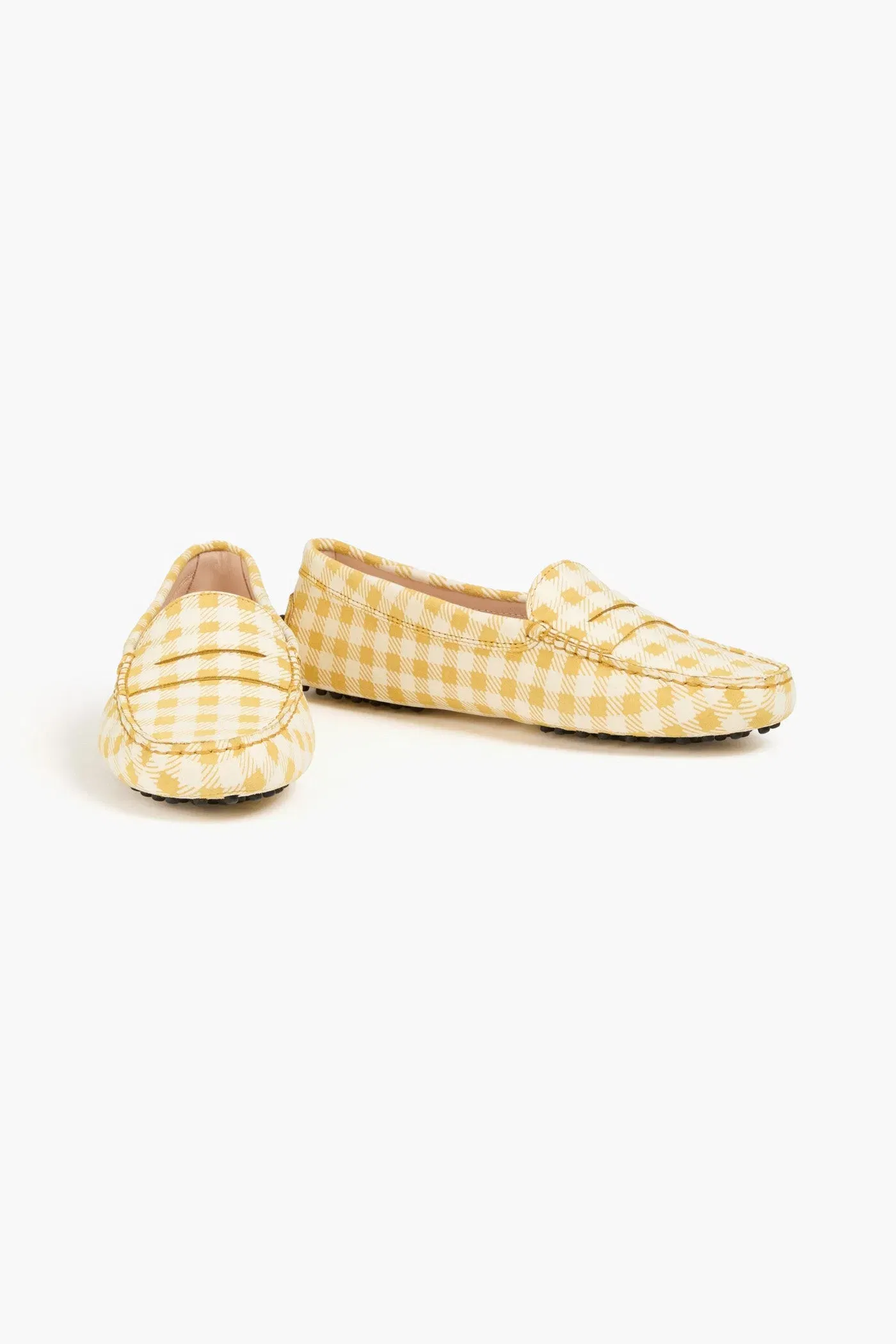 Tod's Gommino Gingham Leather Loafers Mustard Women's