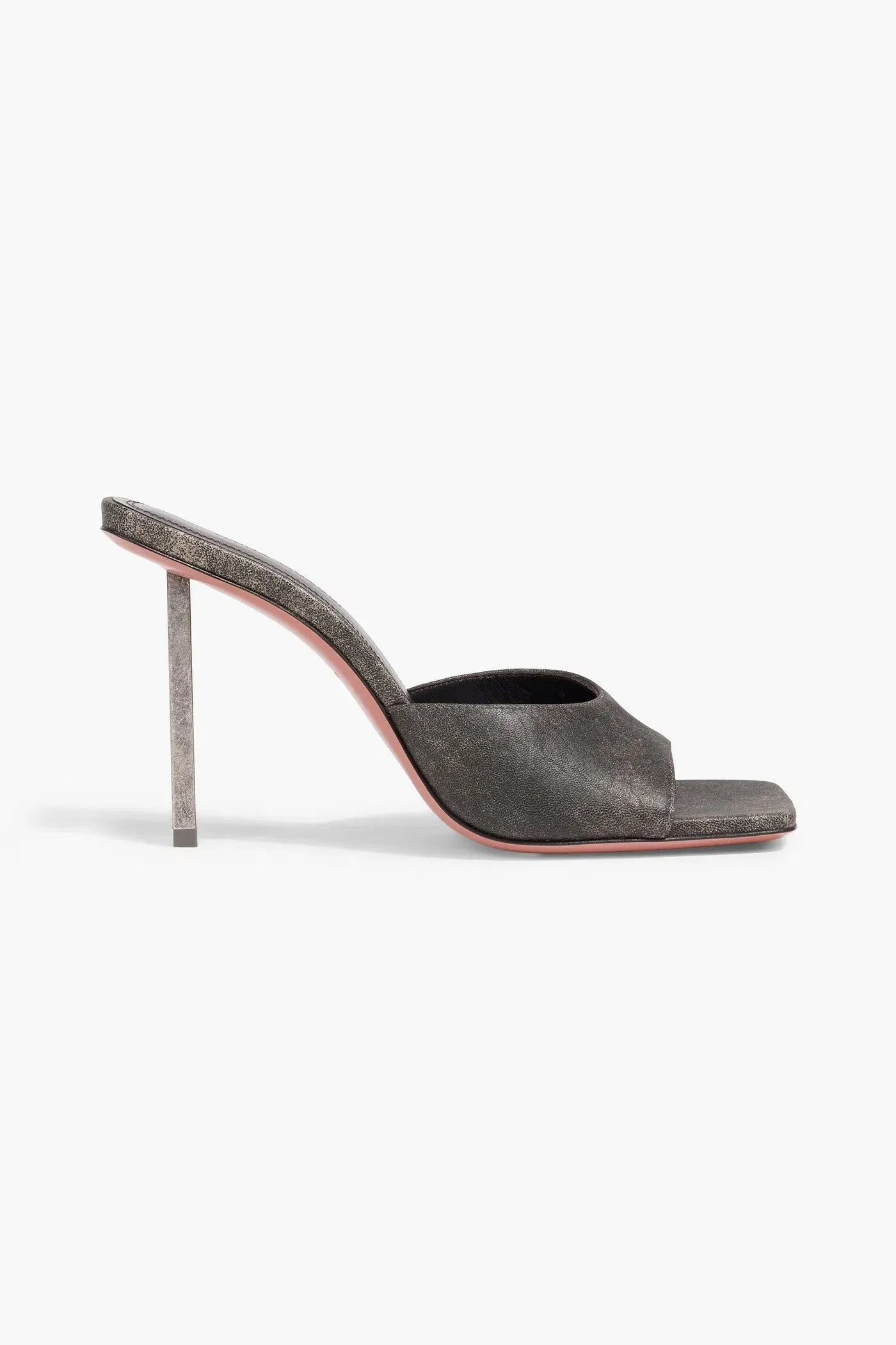 Amina Muaddi Laura 95 Distressed Leather Mules Charcoal Women's