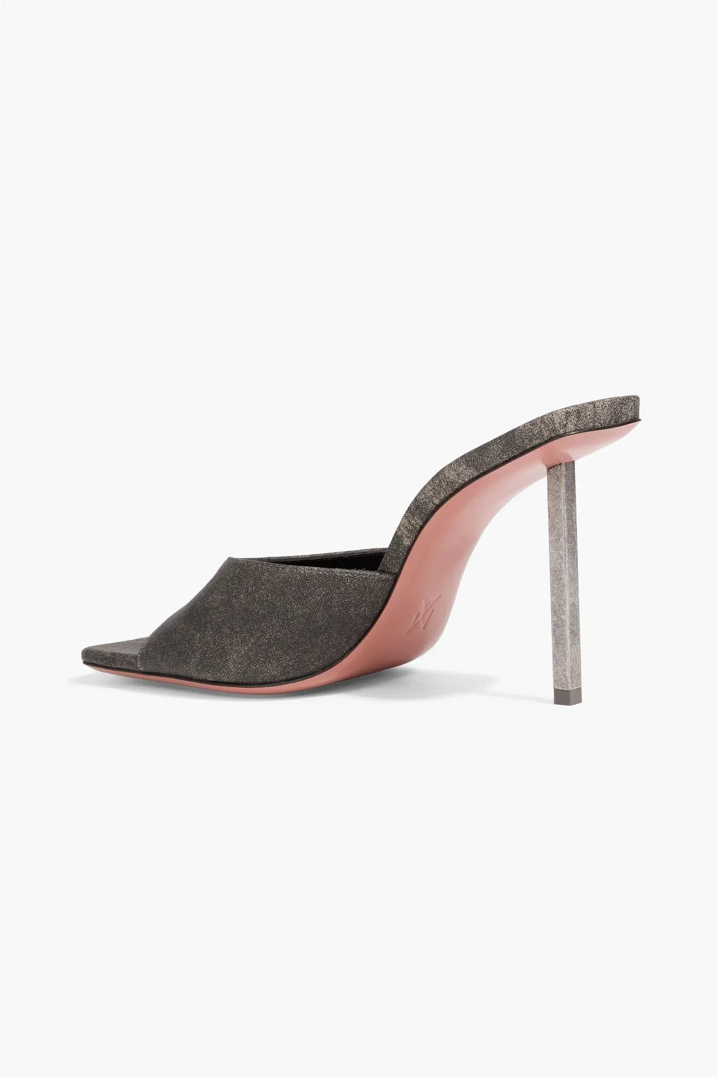 Amina Muaddi Laura 95 Distressed Leather Mules Charcoal Women's