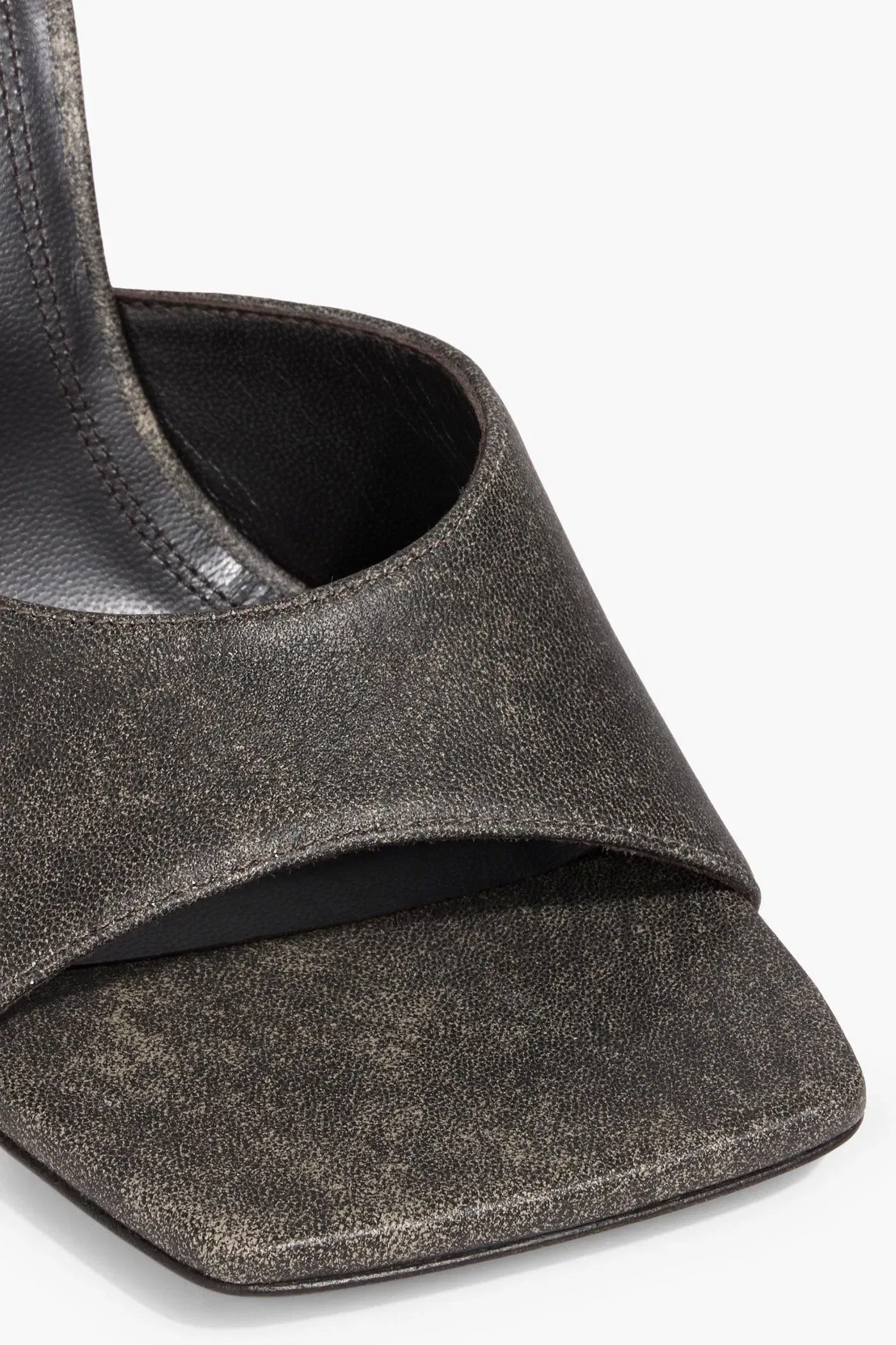Amina Muaddi Laura 95 Distressed Leather Mules Charcoal Women's