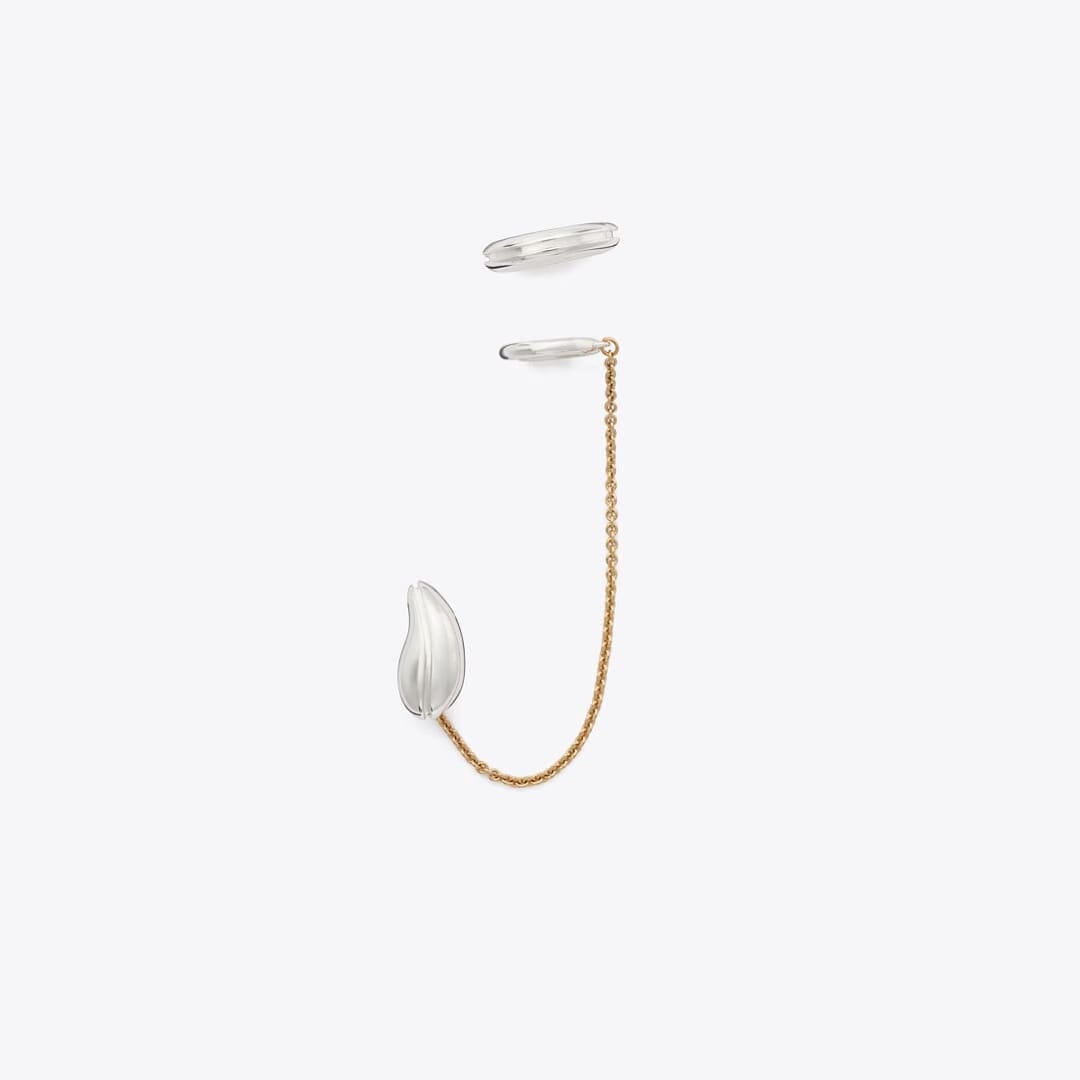 Tory Burch Pierced Chain Ear Cuff Light Brass / Light Silver