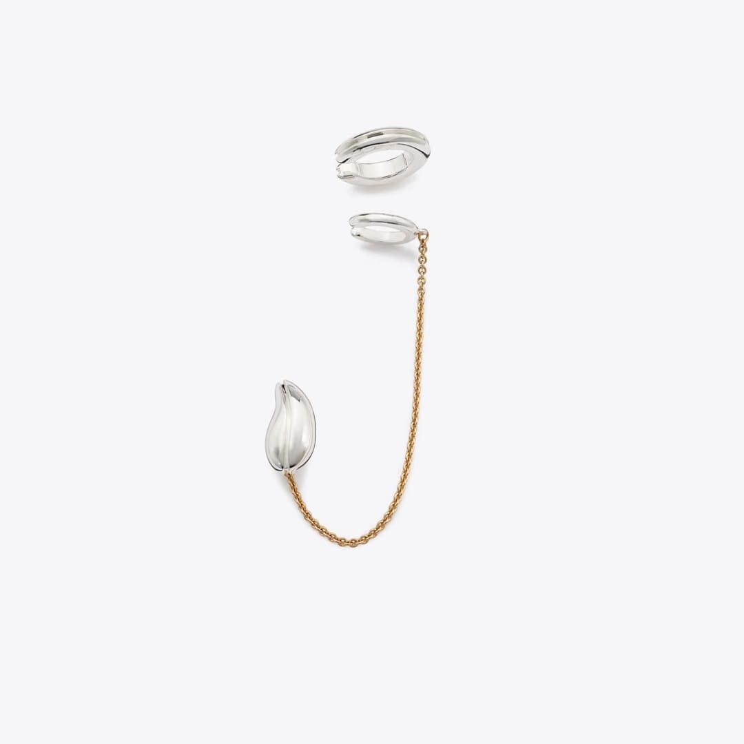 Tory Burch Pierced Chain Ear Cuff Light Brass / Light Silver