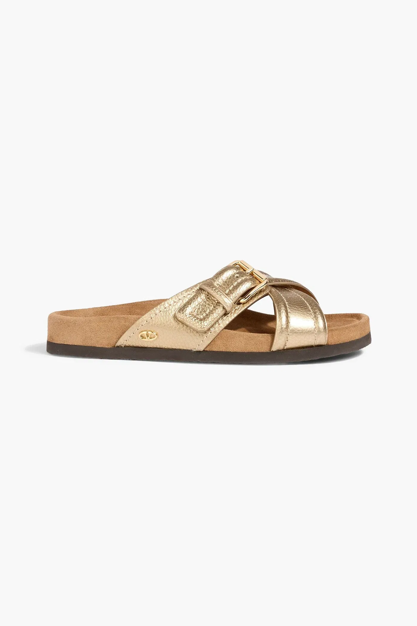 Valentino Garavani Metallic Pebbled-Leather Sandals Gold Women's