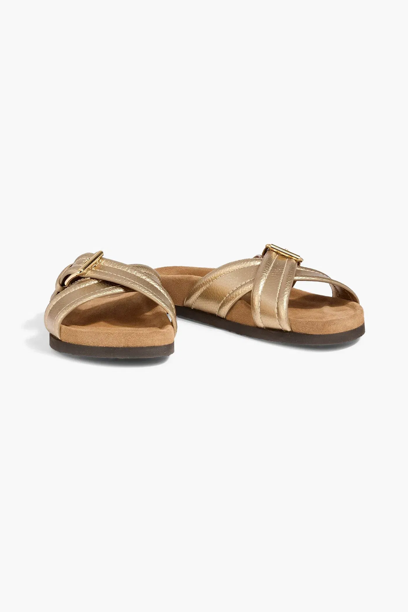 Valentino Garavani Metallic Pebbled-Leather Sandals Gold Women's