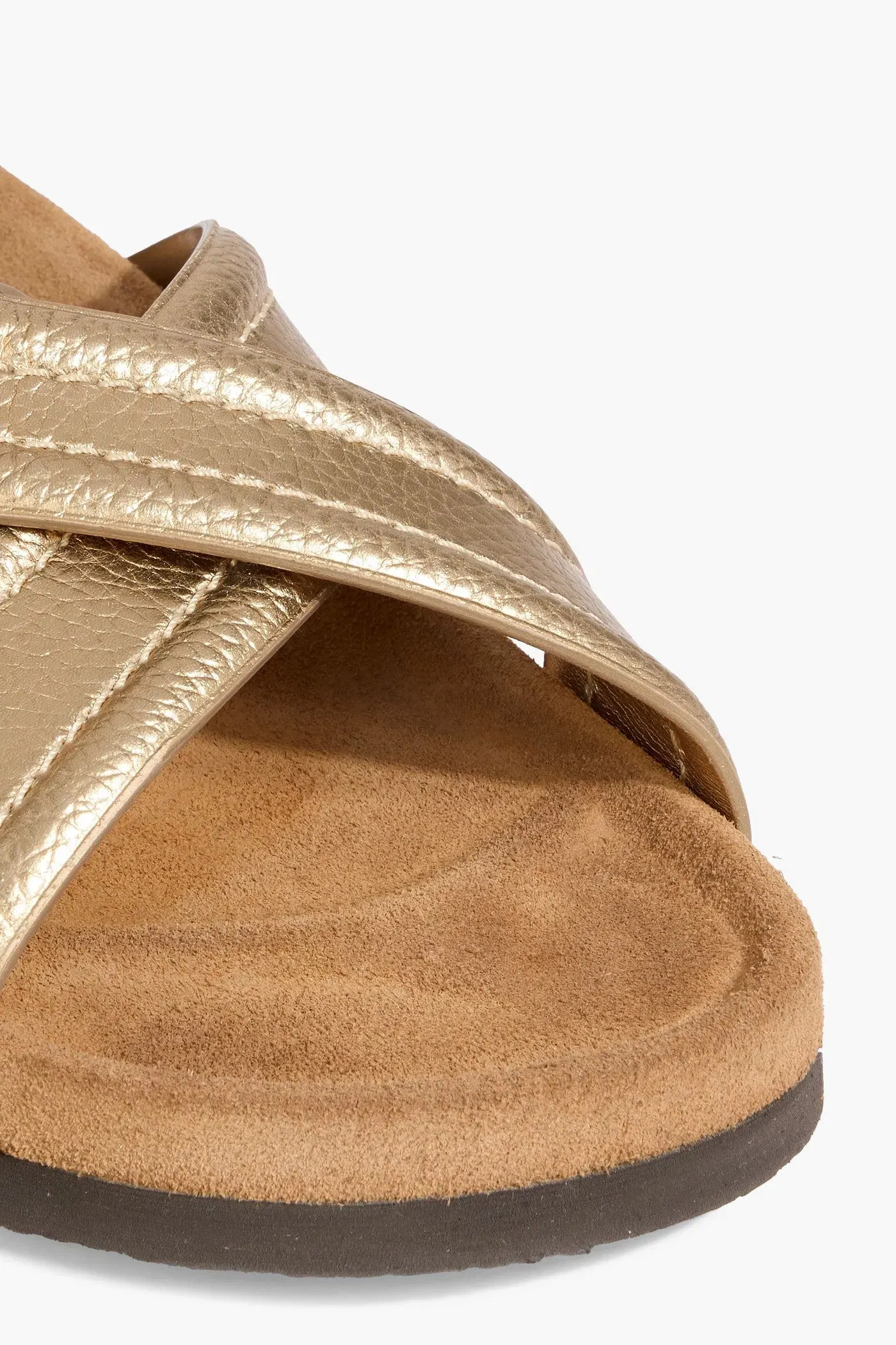Valentino Garavani Metallic Pebbled-Leather Sandals Gold Women's
