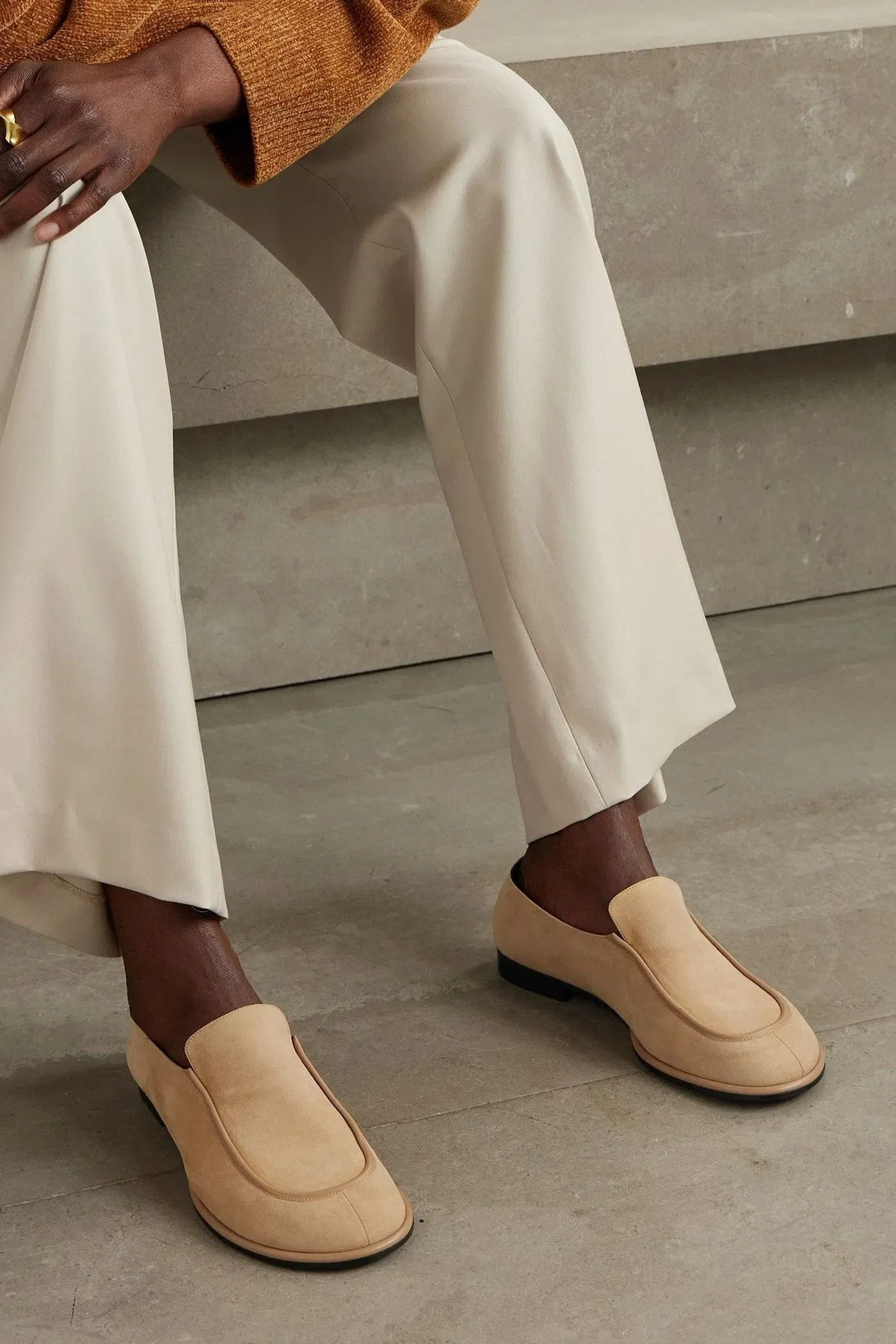 Neous Polaris Leather-Trimmed Suede Loafers Sand Women's