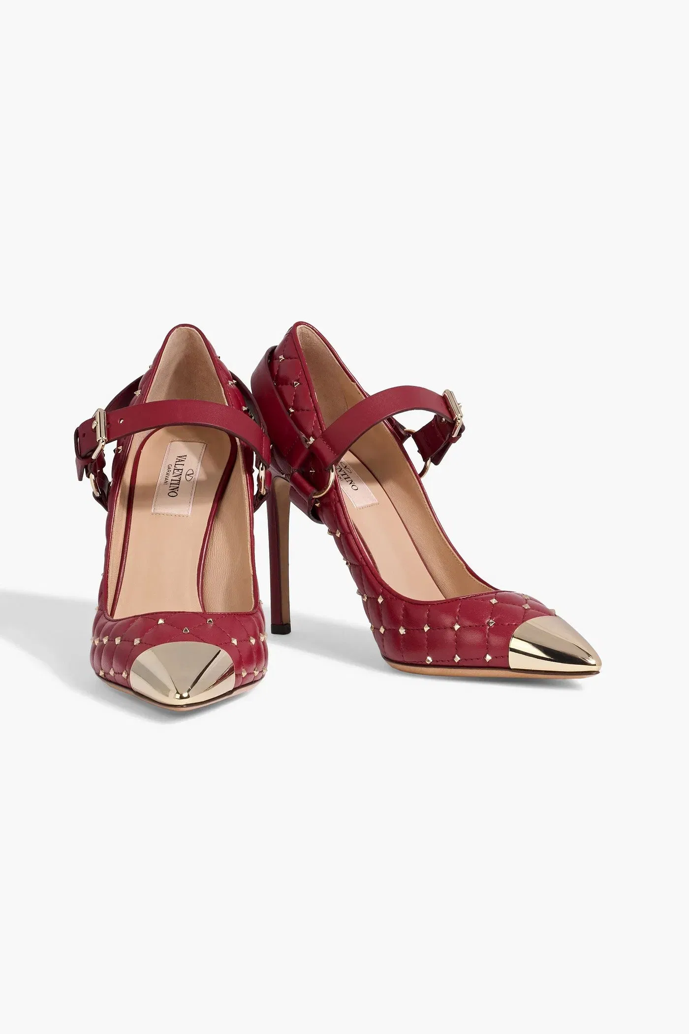 Valentino Garavani Candystud Quilted Leather Point-Toe Pumps Claret Women's