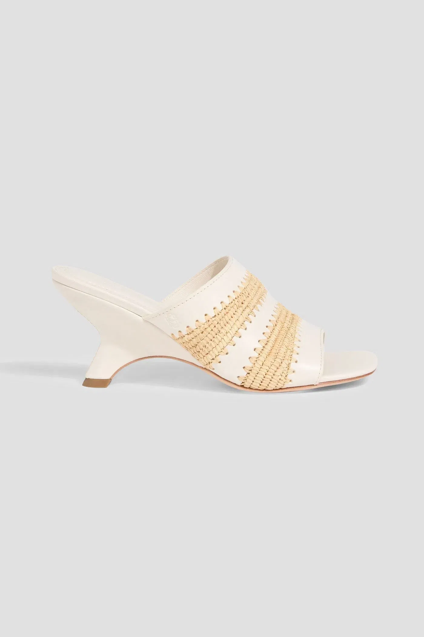 Simkhai Shadow Leather And Raffia Wedge Mules Off-White Women's