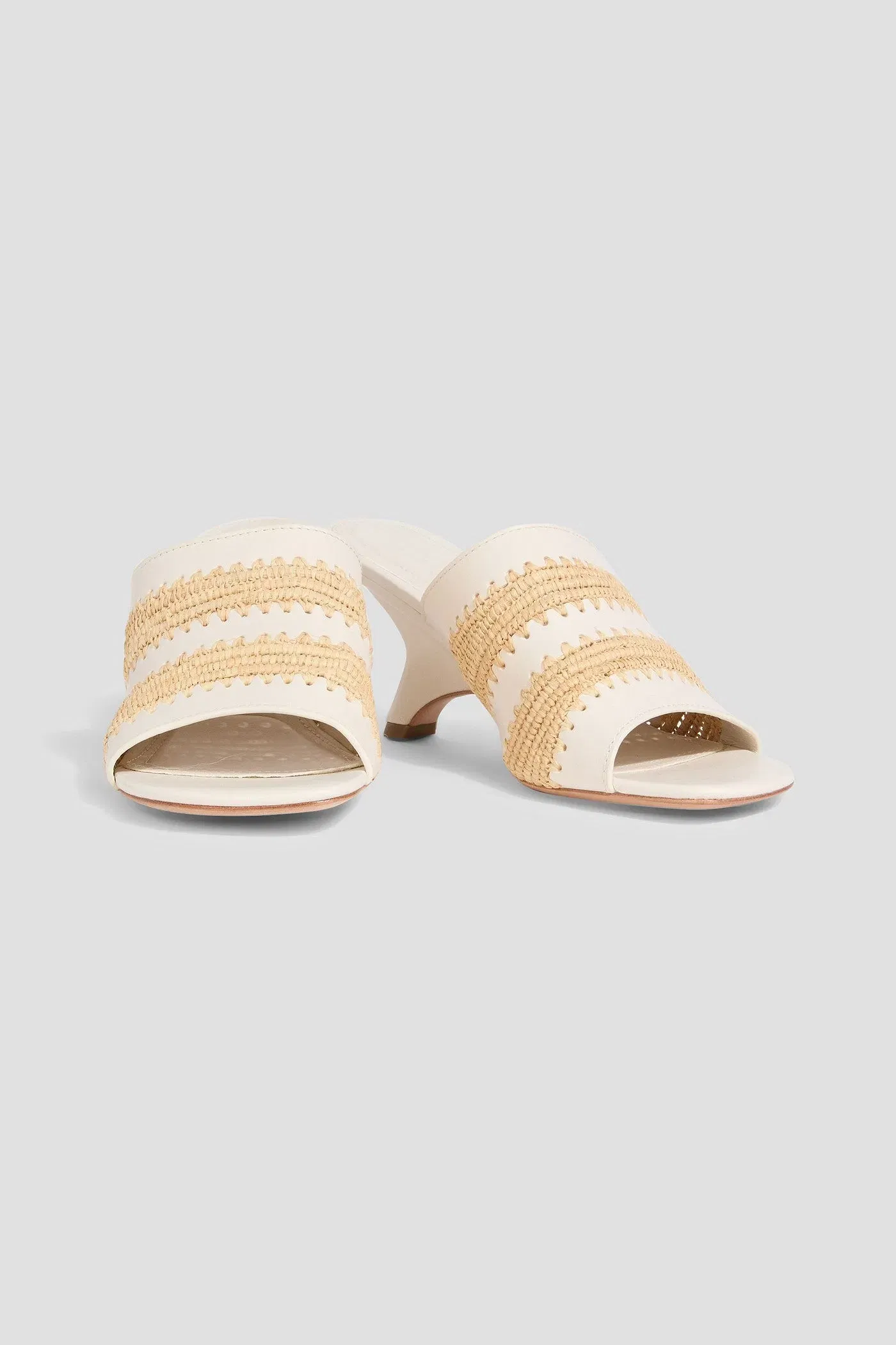 Simkhai Shadow Leather And Raffia Wedge Mules Off-White Women's