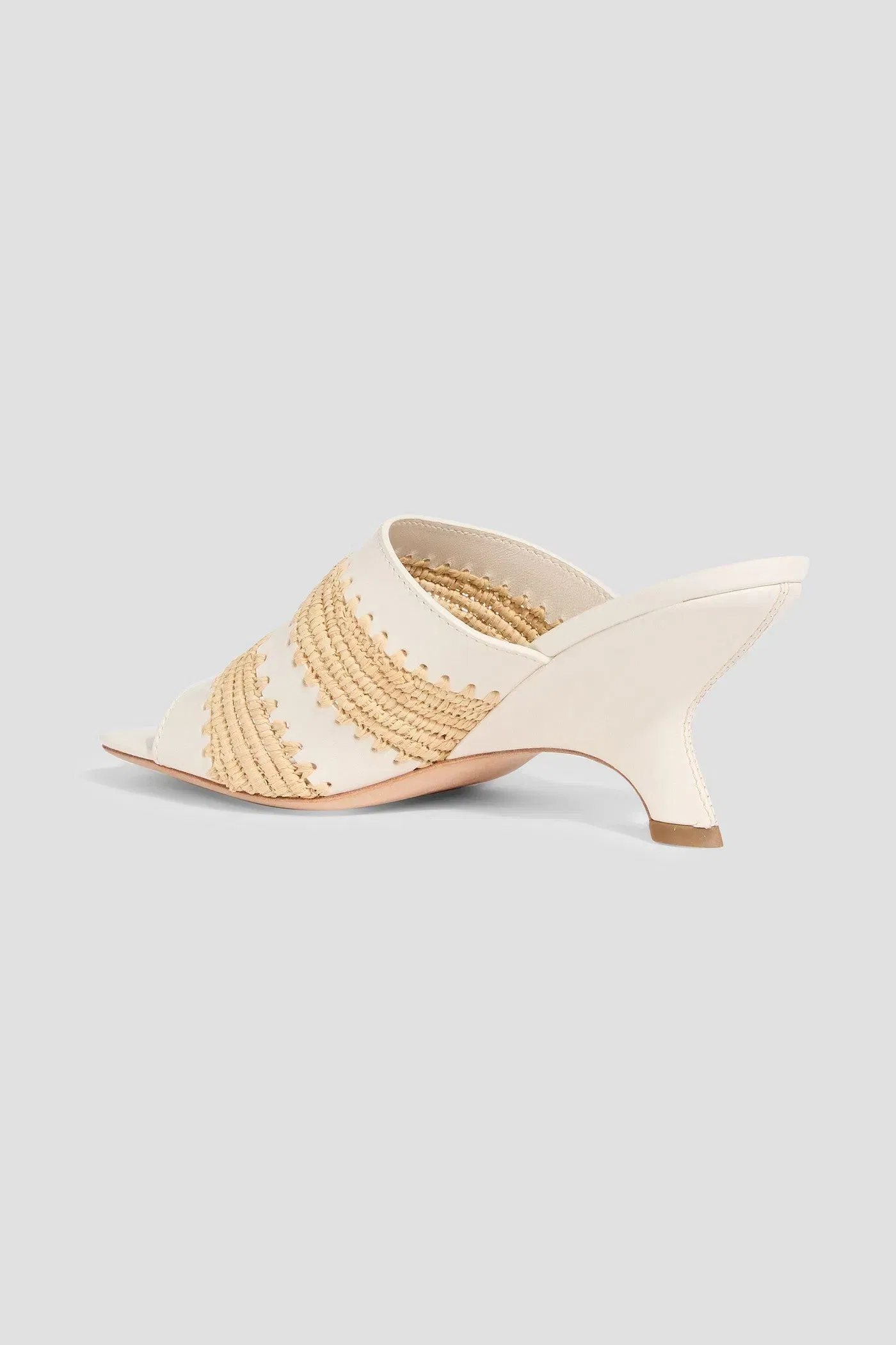 Simkhai Shadow Leather And Raffia Wedge Mules Off-White Women's
