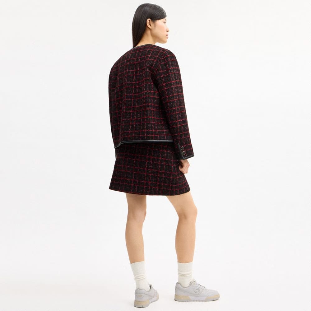 Coach Sculpted C Tweed Jacket Red Black