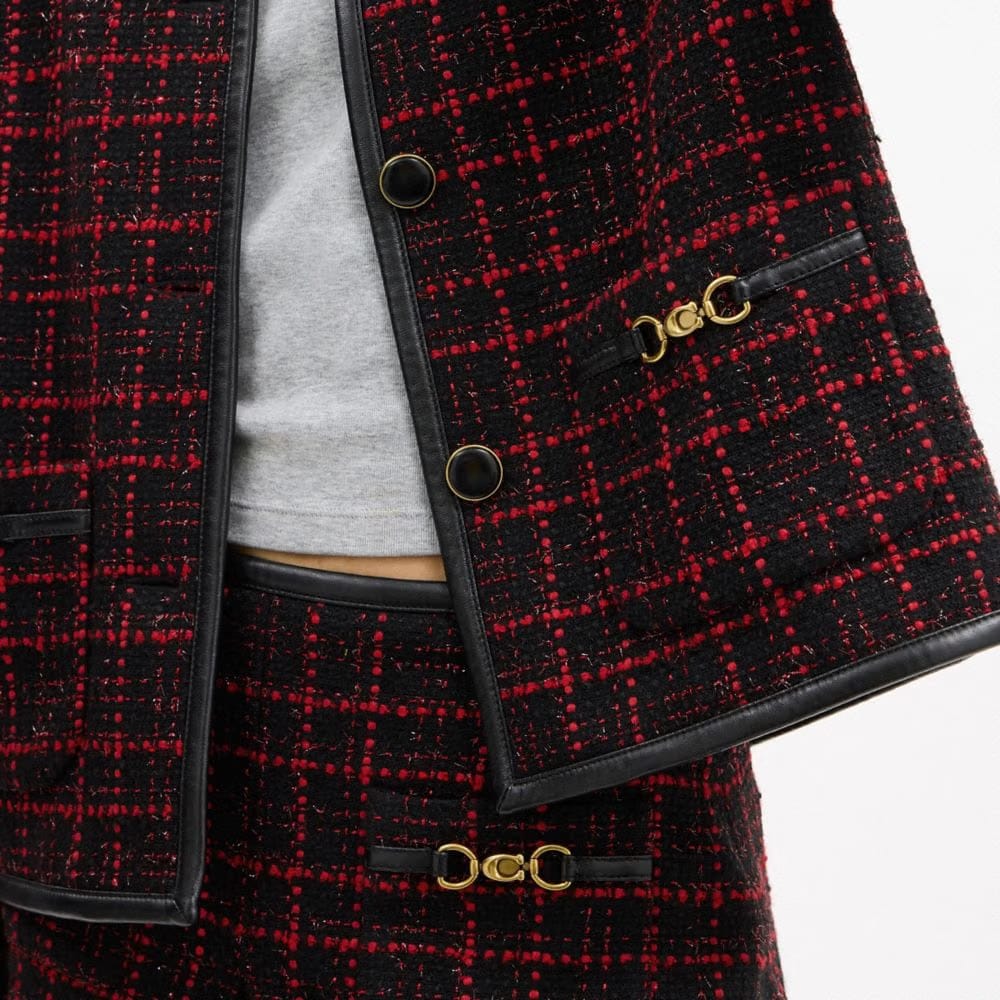Coach Sculpted C Tweed Jacket Red Black