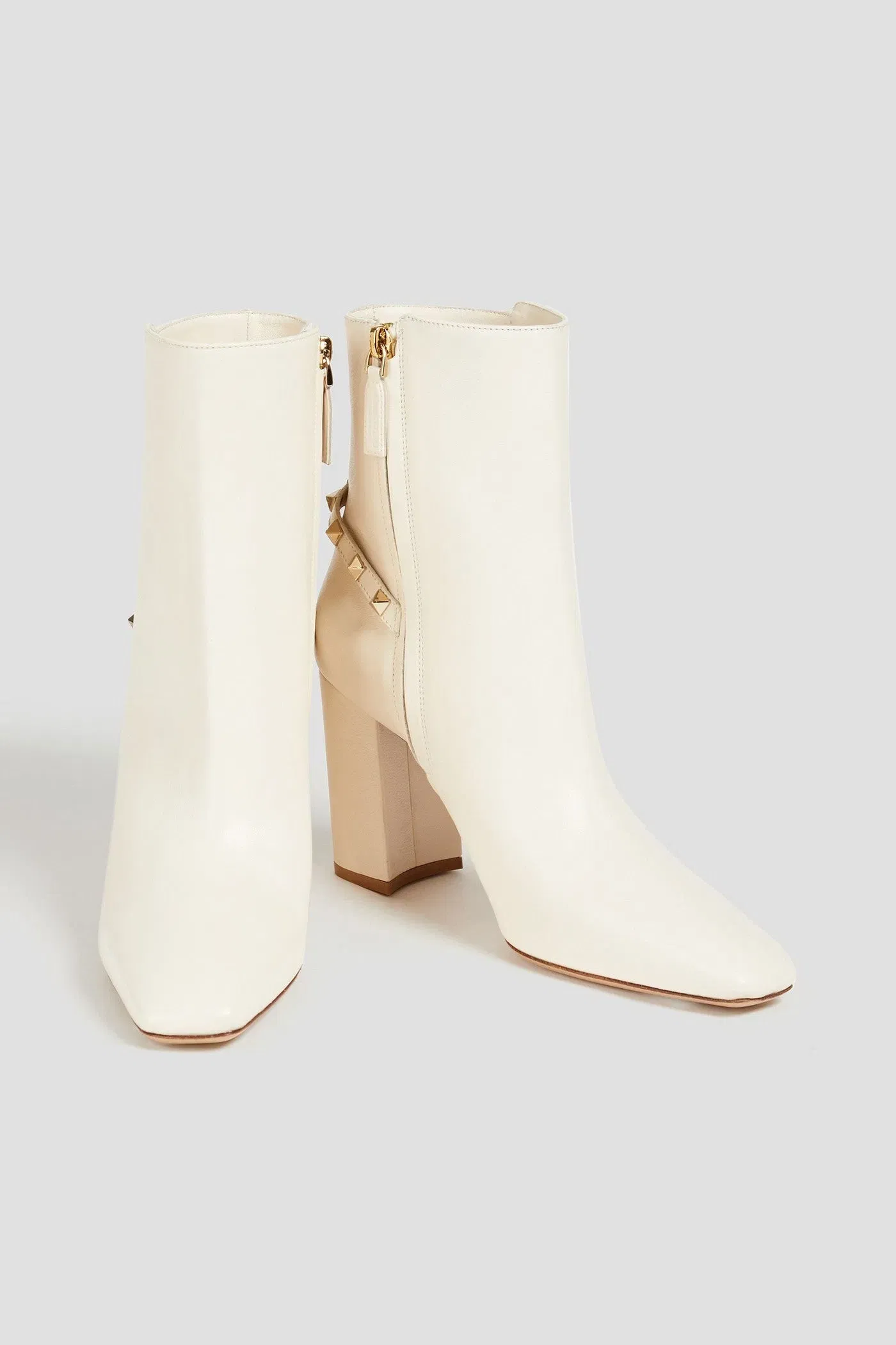Valentino Garavani Rockstud Leather Ankle Boots Ivory Women's