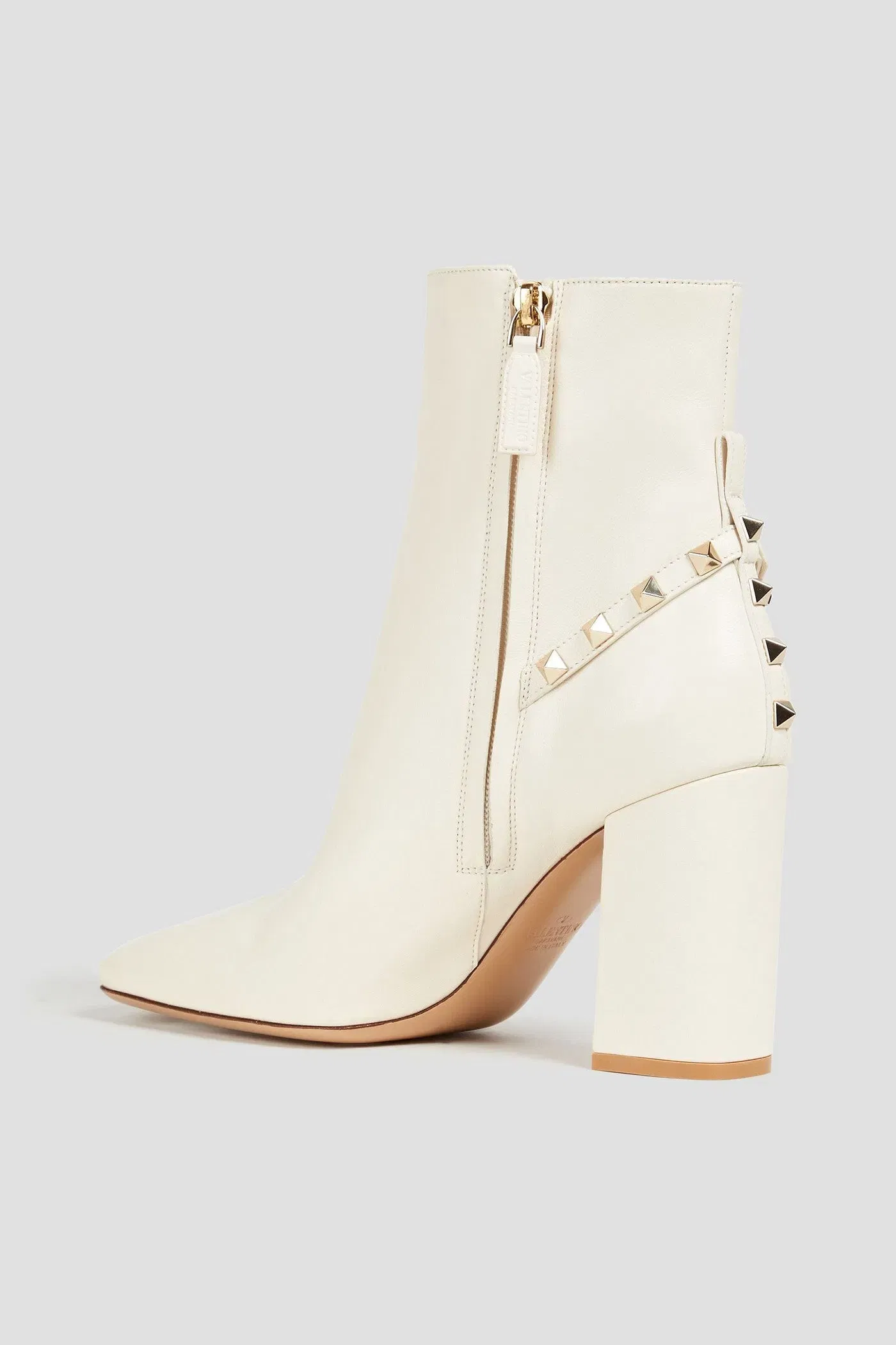 Valentino Garavani Rockstud Leather Ankle Boots Ivory Women's