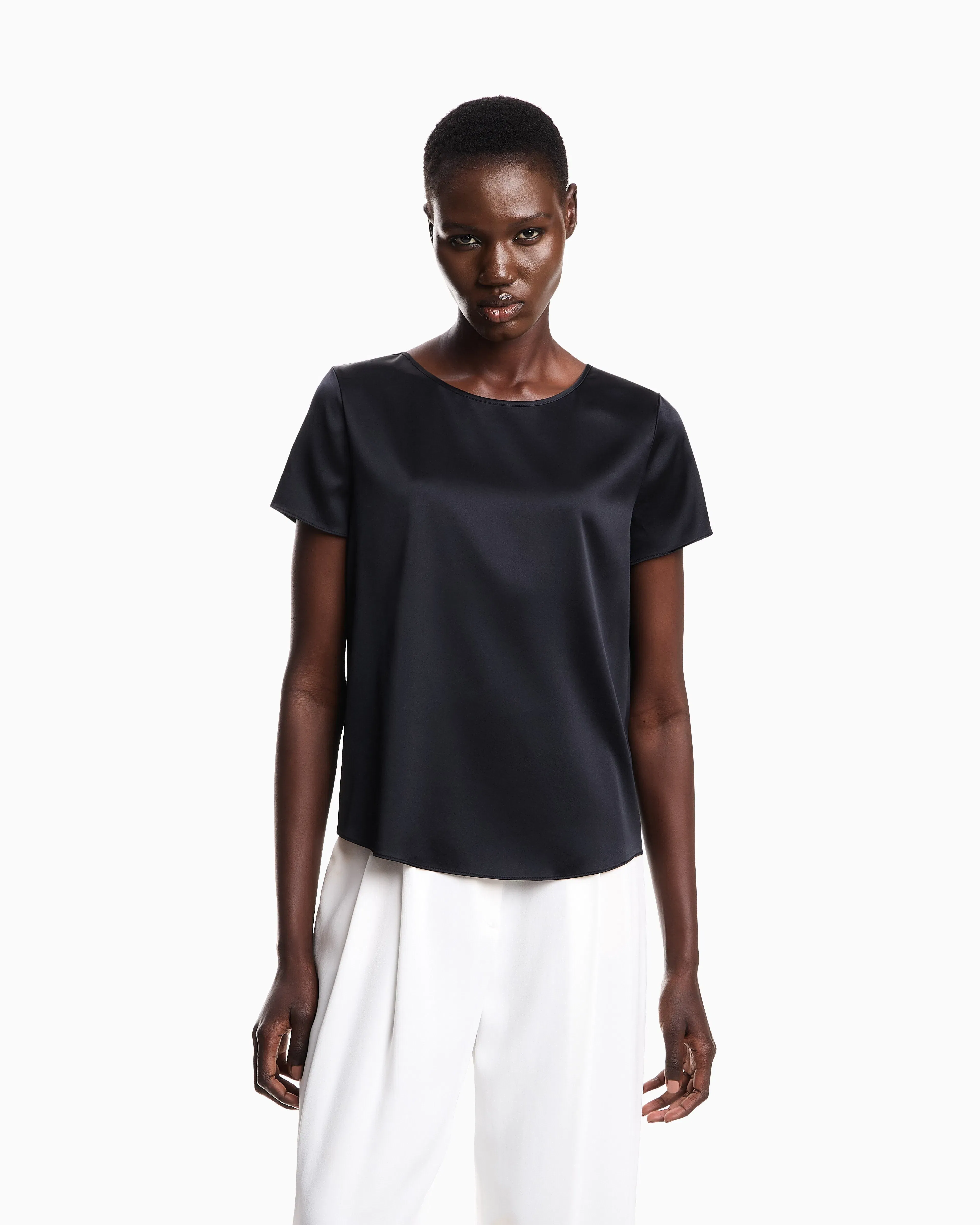 Emporio Armani Satin blouse in a silk blend with short sleeves Essential