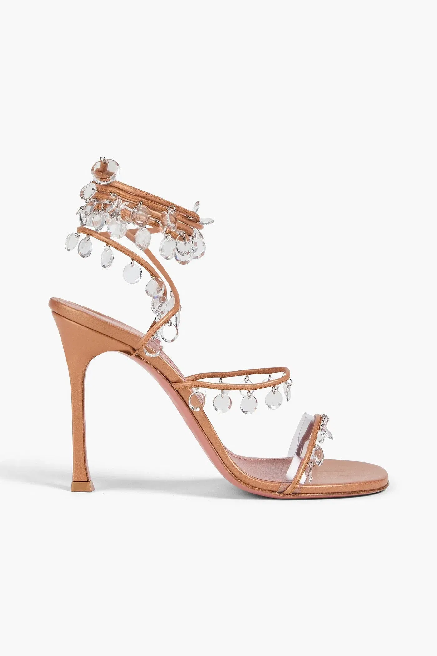 Amina Muaddi Tina Crystal-Embellished Leather Sandals Neutral Women's