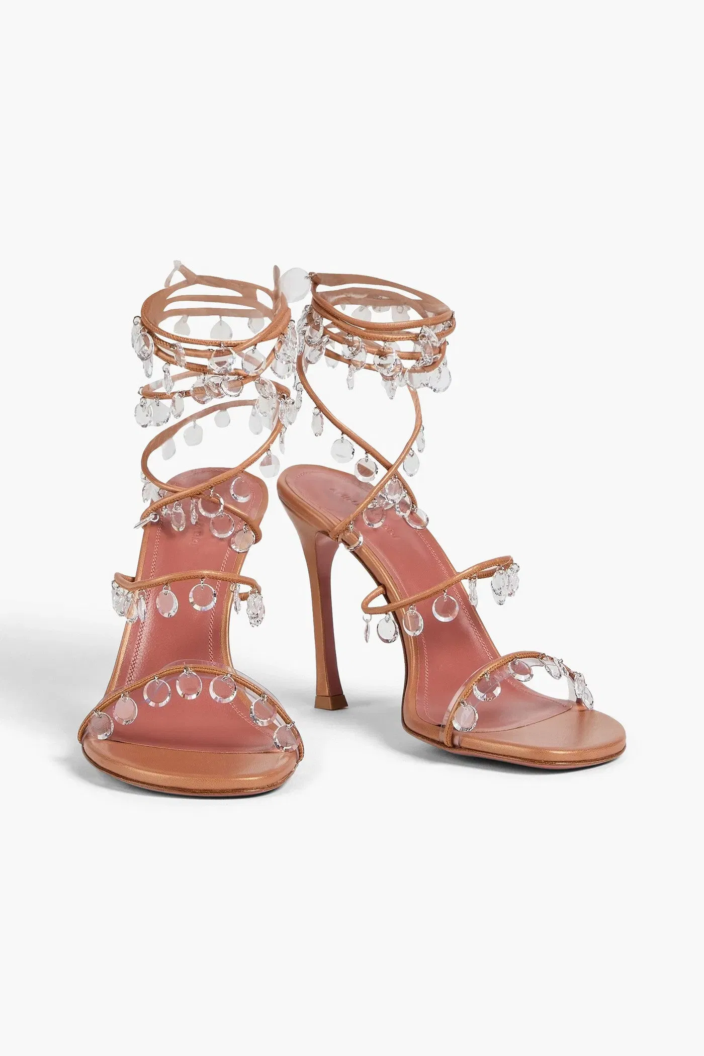 Amina Muaddi Tina Crystal-Embellished Leather Sandals Neutral Women's