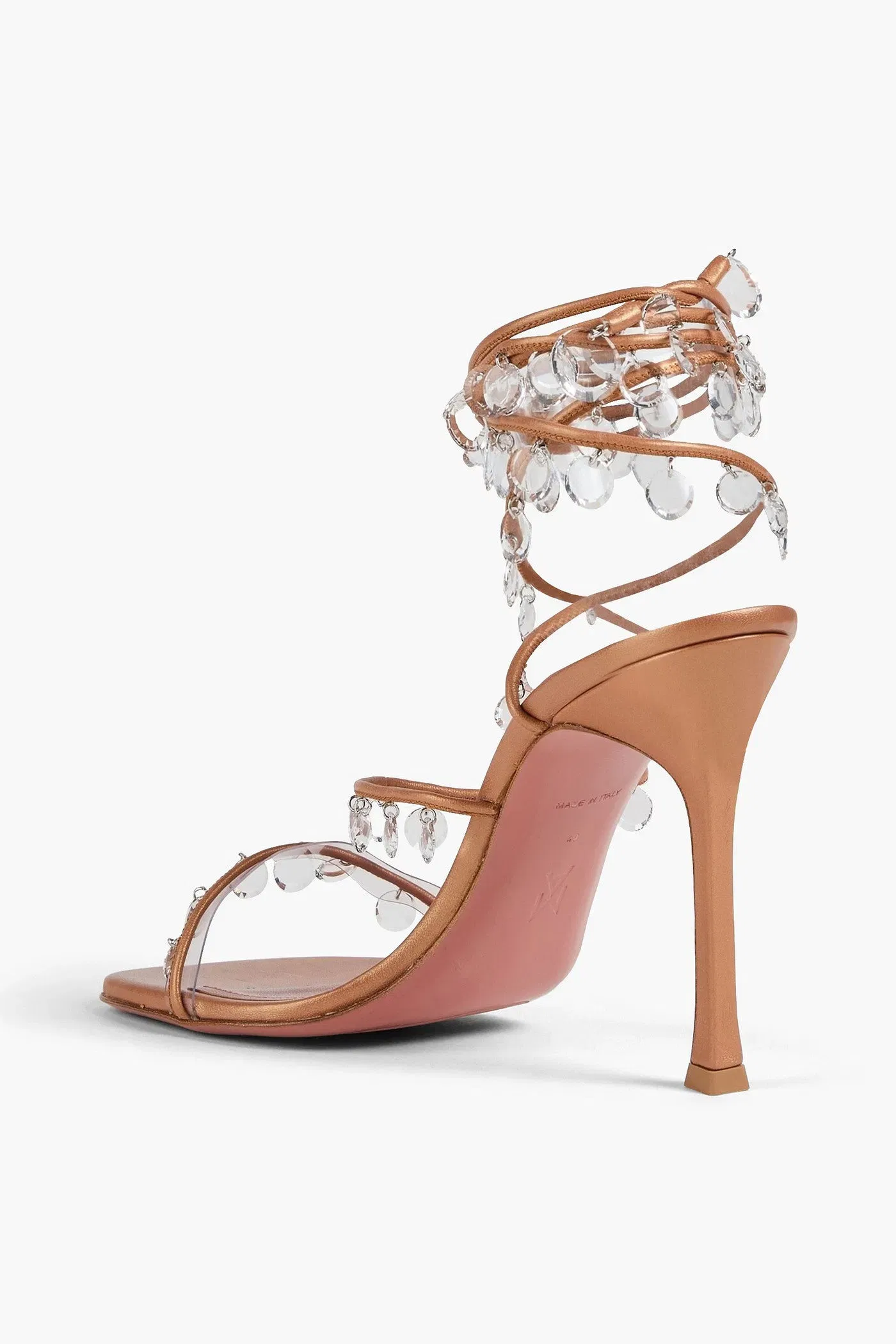 Amina Muaddi Tina Crystal-Embellished Leather Sandals Neutral Women's