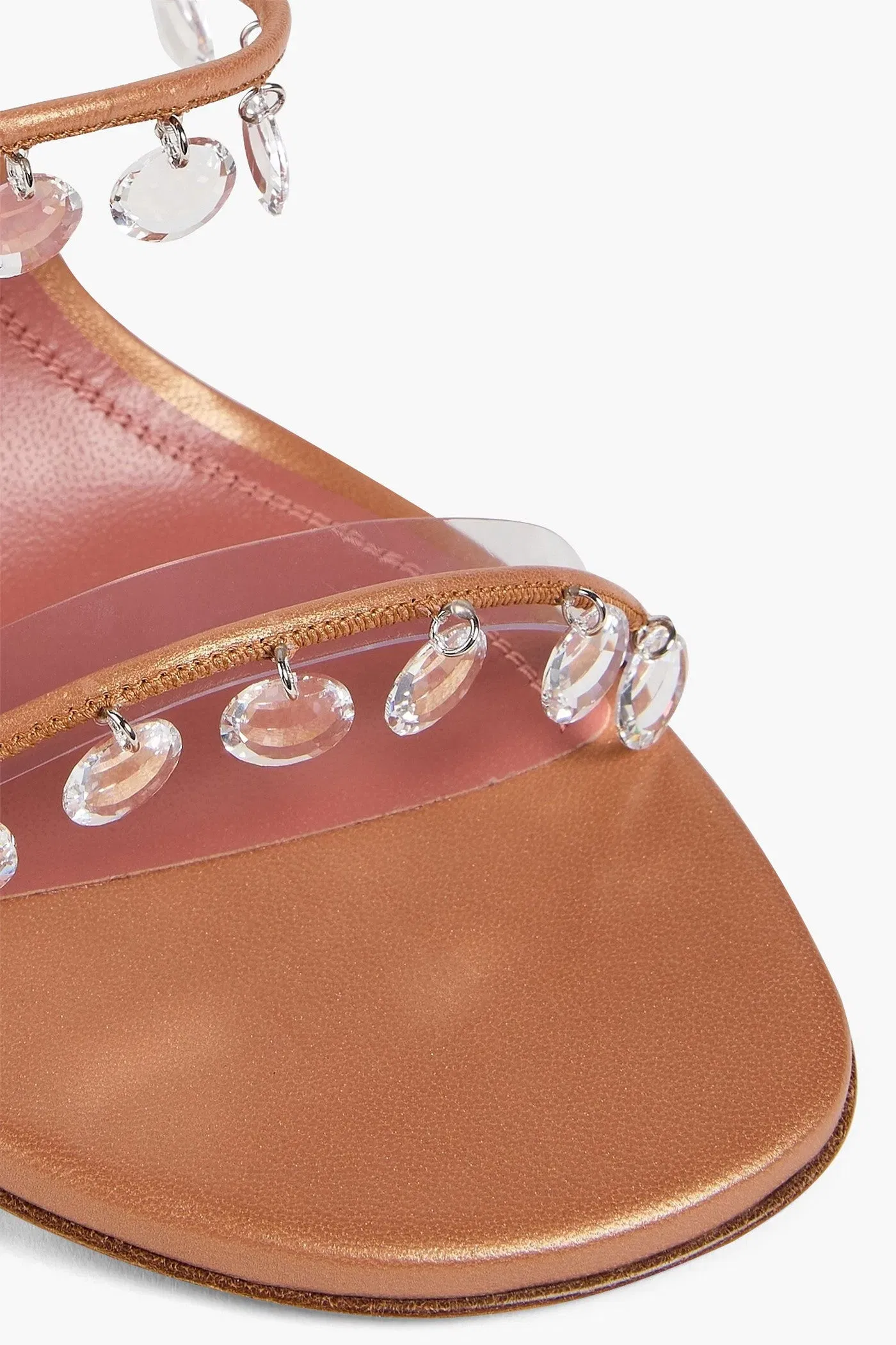 Amina Muaddi Tina Crystal-Embellished Leather Sandals Neutral Women's