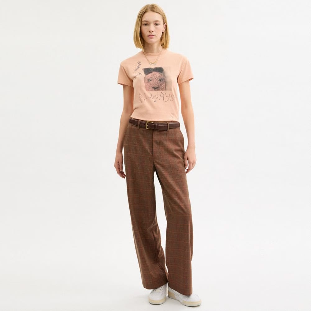 Coach Tailored Pants Orange Pink Plaid