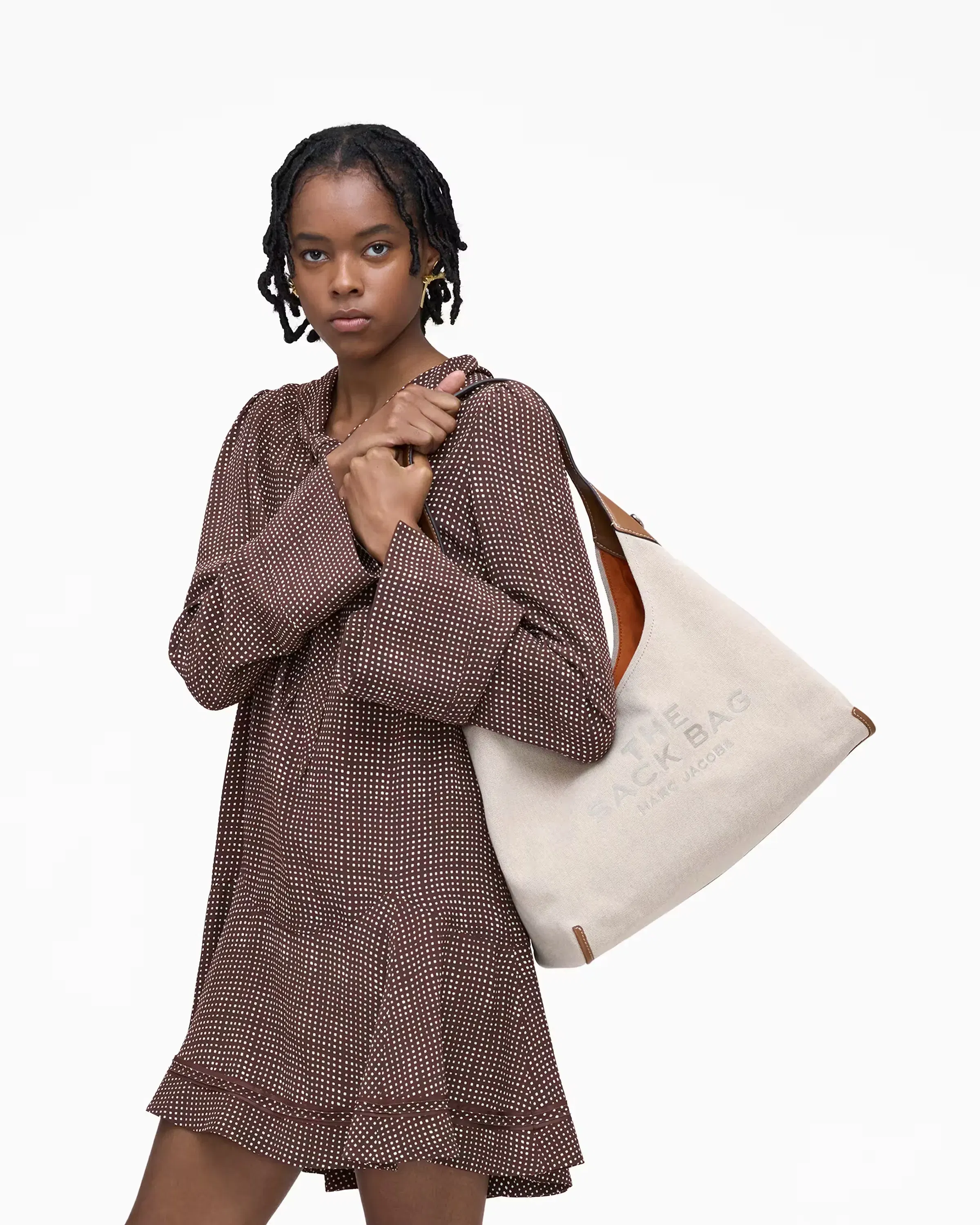 Marc Jacobs The Leather-Trim Canvas Belted Sack Bag Beige/Argan Oil