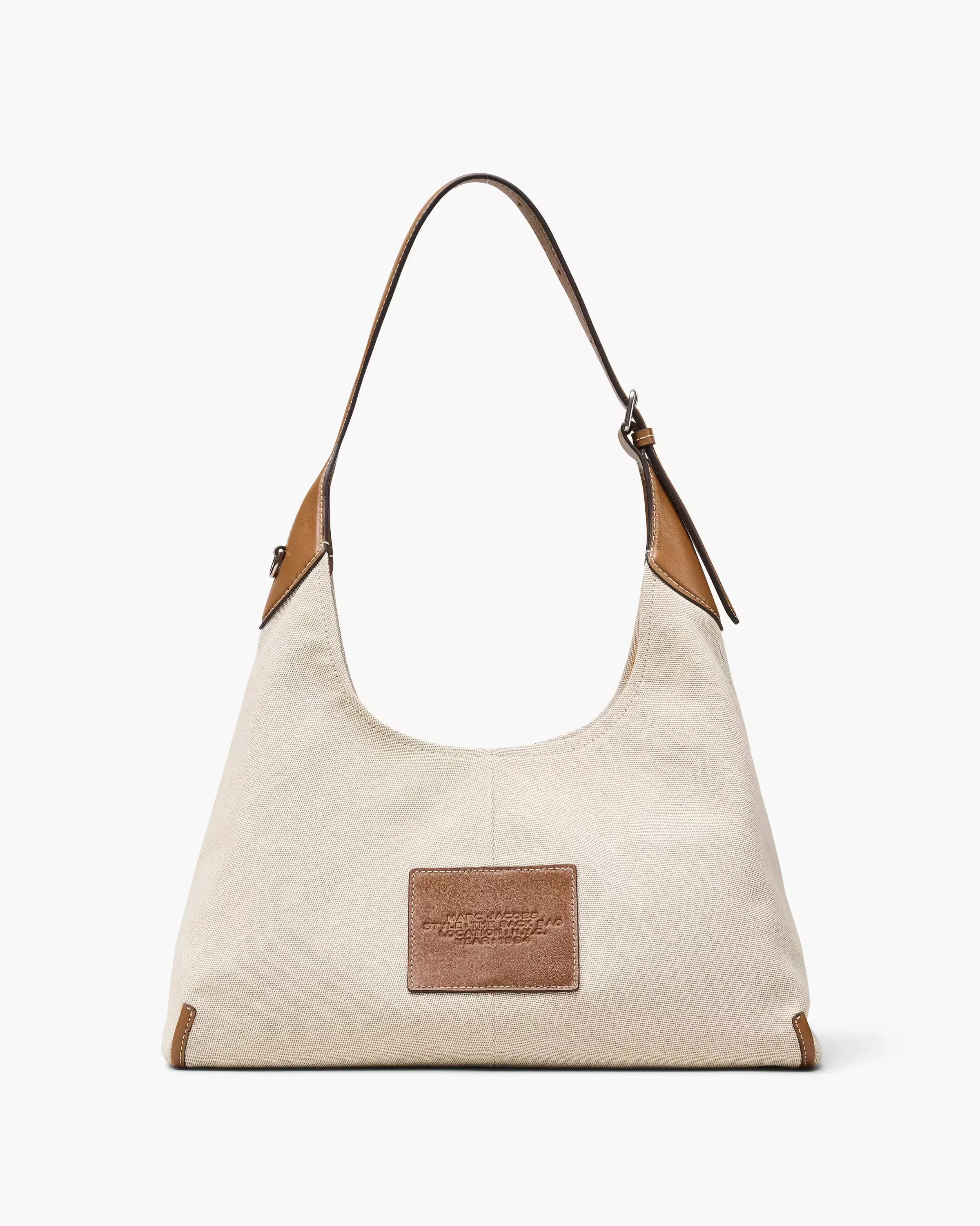 Marc Jacobs The Leather-Trim Canvas Belted Sack Bag Beige/Argan Oil