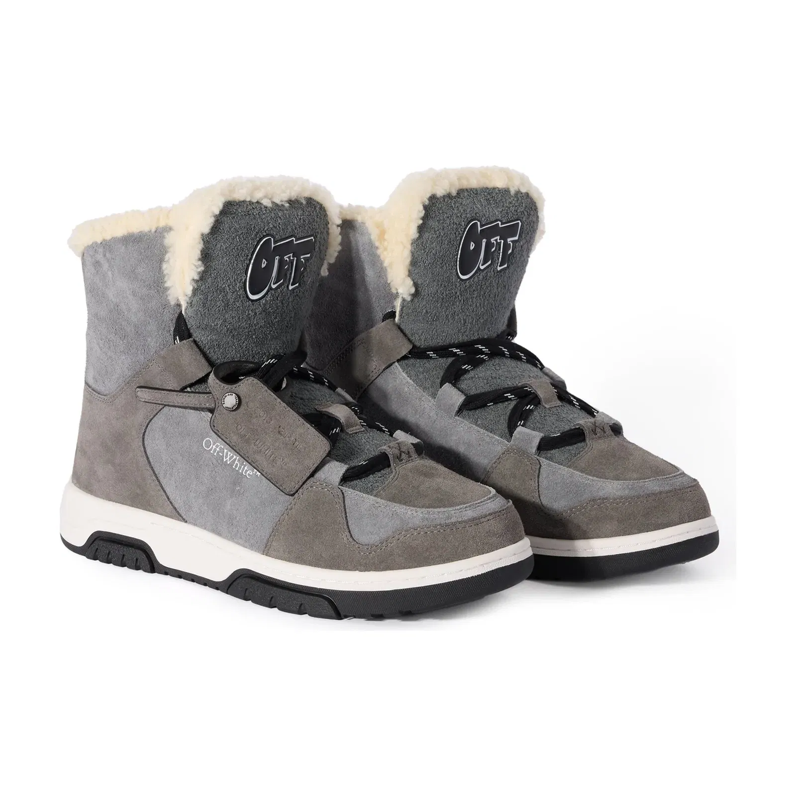 Off-White Shearling Trim Winter Boots Black