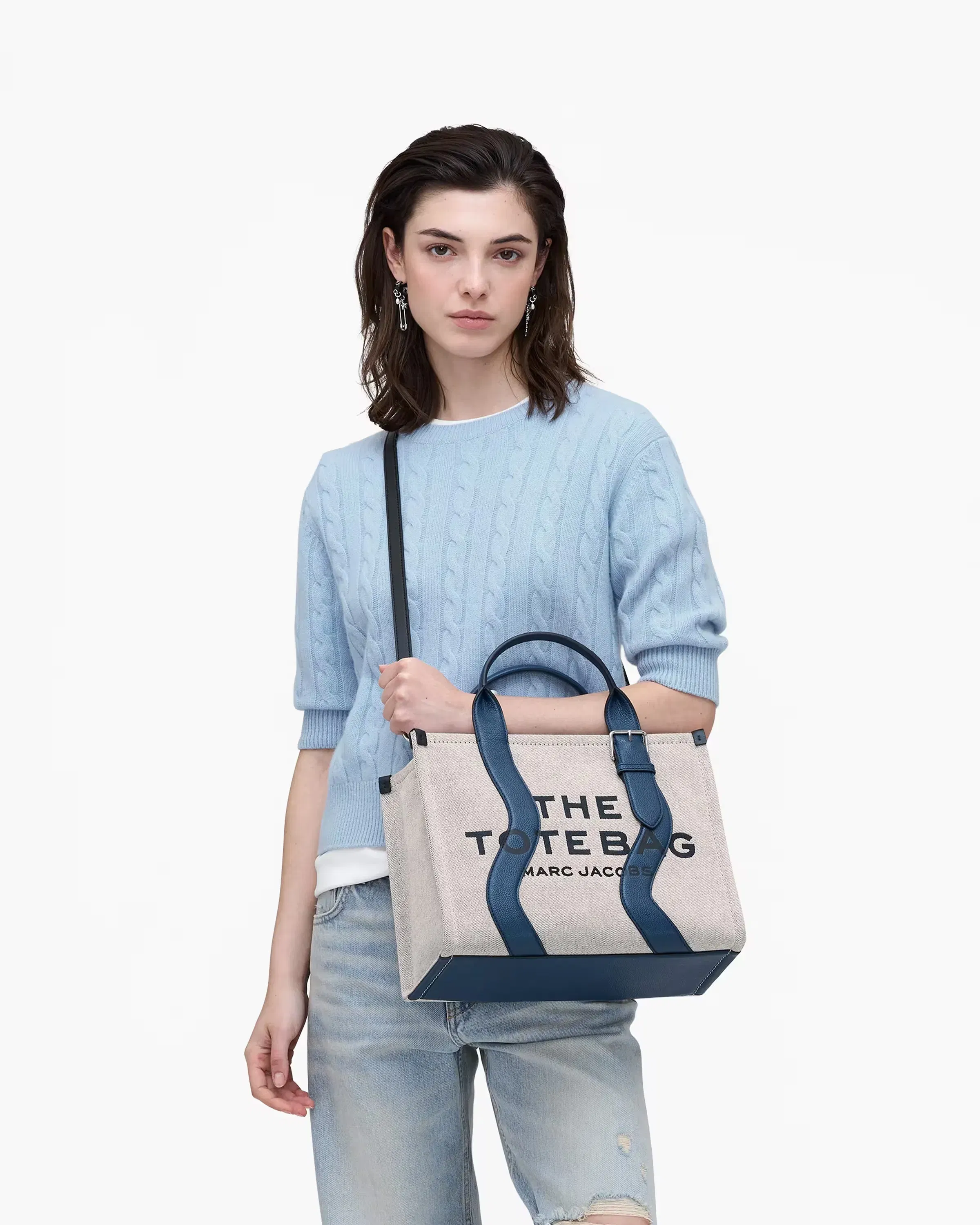 Marc Jacobs The Wavy Canvas Medium Tote Bag Ivory/Navy